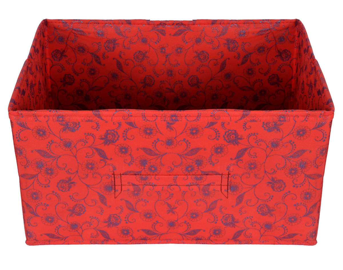 Kuber Industries Metalic Floral Print Flodable Rectangular Storage Box For Toys|Storage Box For Clothes|Drawer Storage And Cloth Organizer|Closet Organizer For Wardrobe (Red)