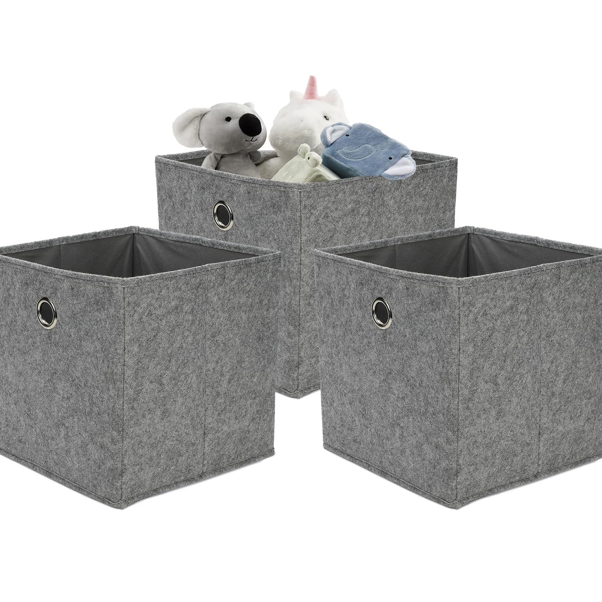 Anko Foldable Storage Cube- Set of 3 | Sturdy Durable Fabric | Strong Eyelets | Two Tone Grey | Storage Box for Saree, Shirts, Woolens, Books, Toys | 10.6 x 10.6 x 10.6 Inch