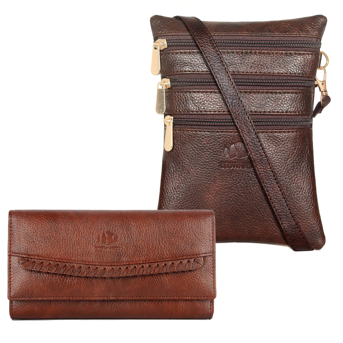 THE CLOWNFISH Combo Of Hazel Faux Leather Womens Sling Bag (Dark Brown) Leatherette Brown Women's Wallet
