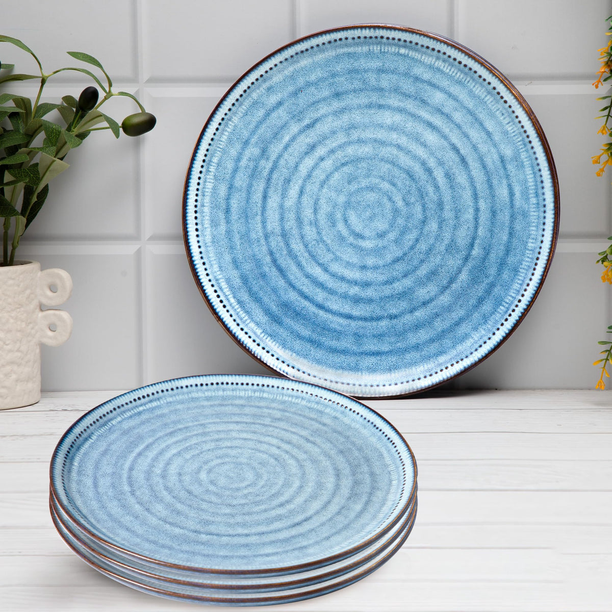 Anko Maison Stoneware Dinner Plate - Set of 4 | Light-Weight Daily use Premium Crockery for Dining Table, Home, Restaurant, Gifting | Aesthetic Designer dinnerware Full Plates | 11", Blue