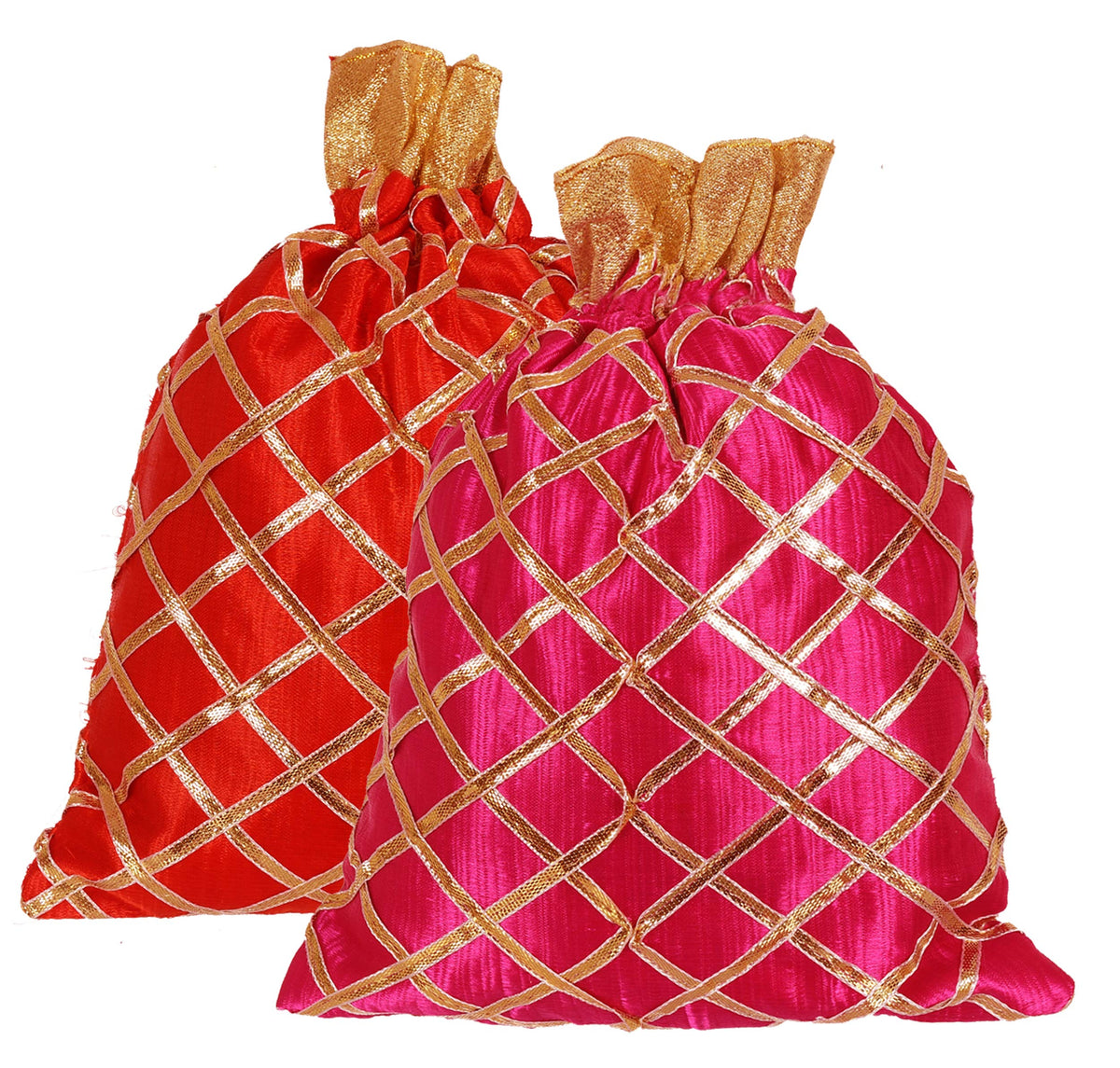 Kuber Industries Jute Potli Bags for Return Gifts with Drawstring|Pack of 2 (Red & Pink)