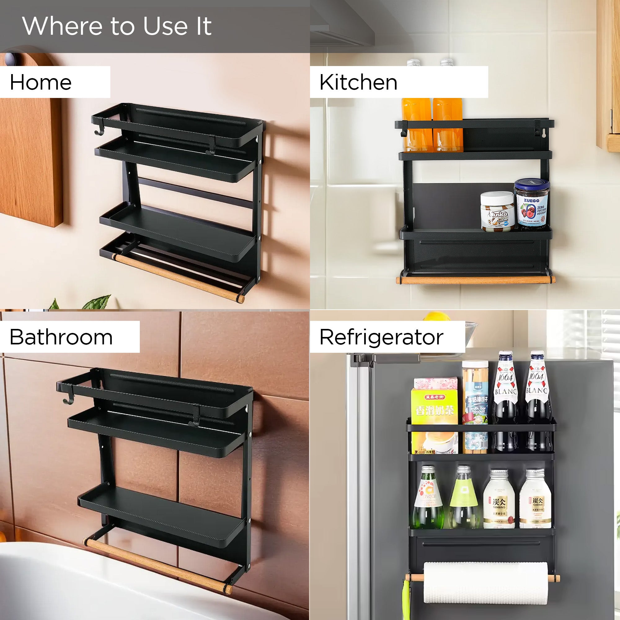 UMAI kitchen storage rack - durable iron and wood