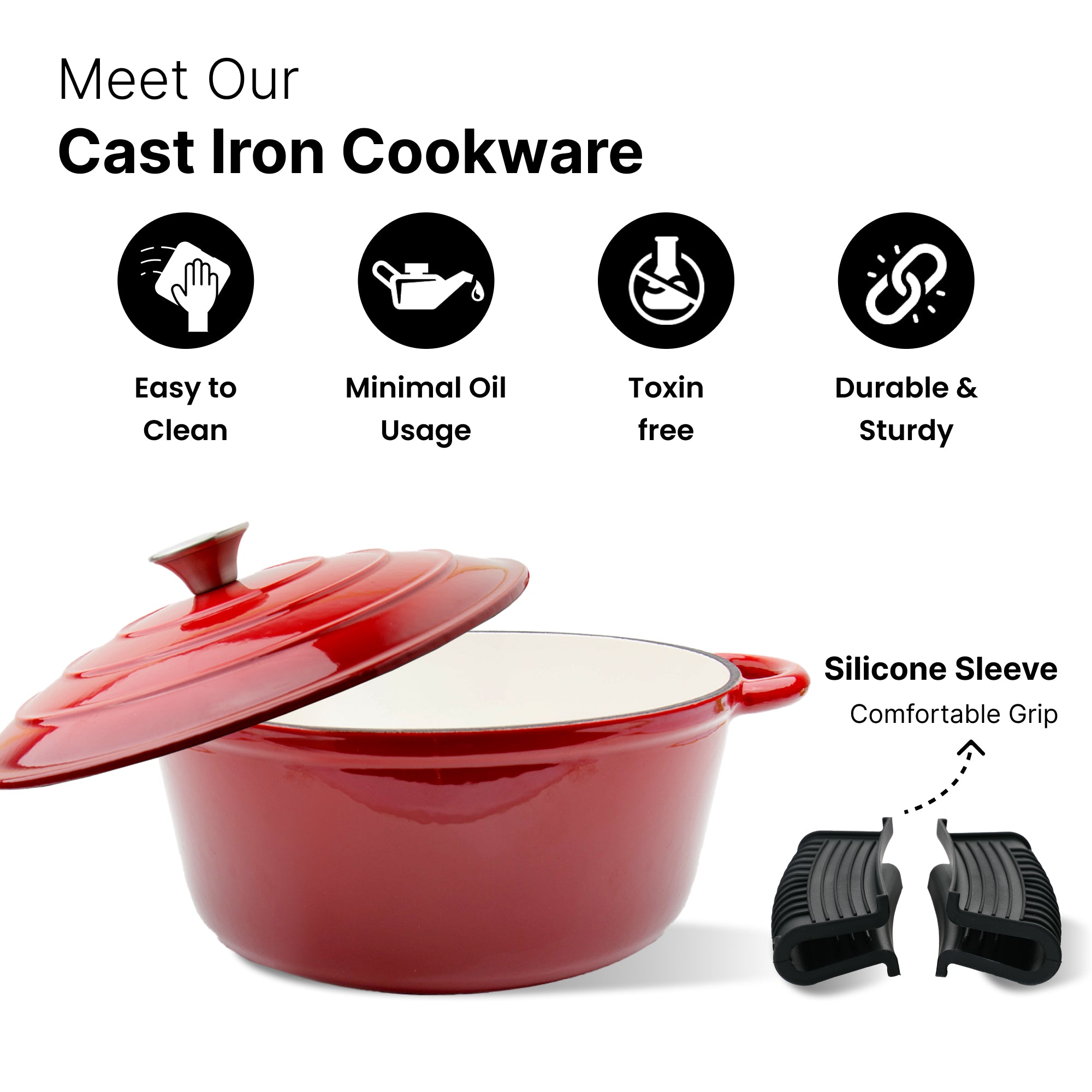 The Better Home cast iron cookware with silicon sleeve handles - everyday use