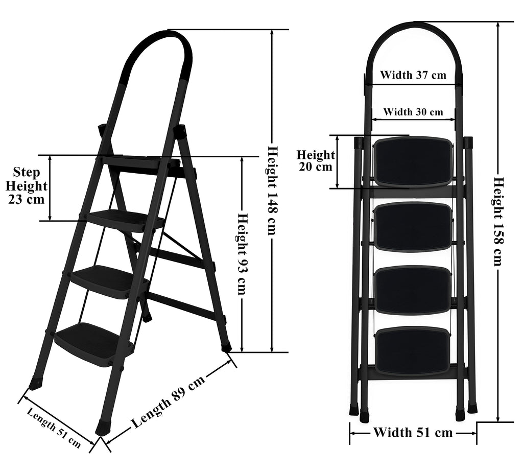 Primax Steel Foldable 4-Step Ladder for Home - Wide Anti Skid Step ...