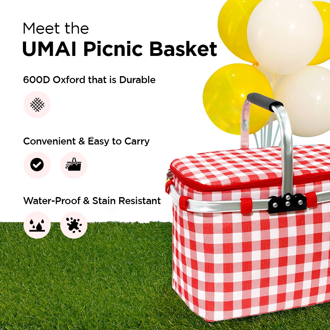 UMAI red checkered picnic basket - market shopping companion