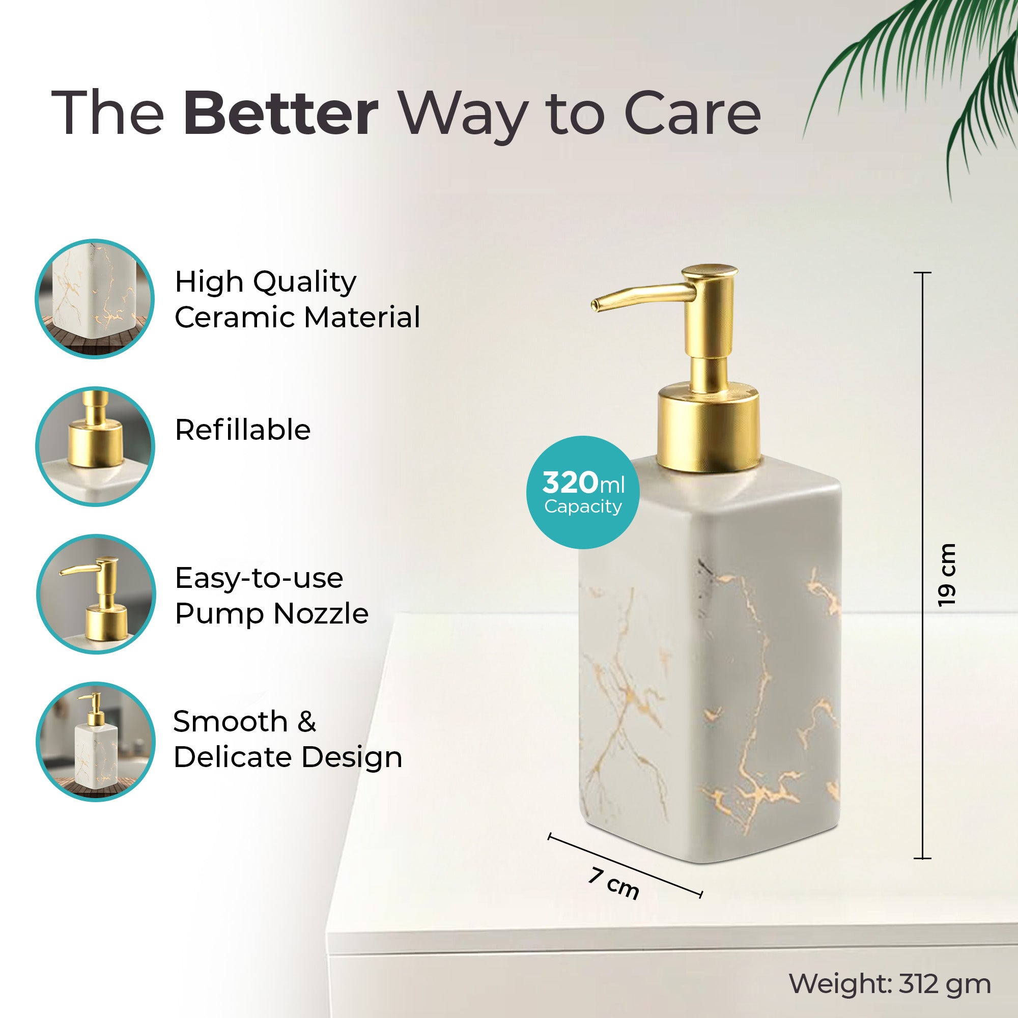 The Better Home ceramic soap dispenser - compact counter placement
