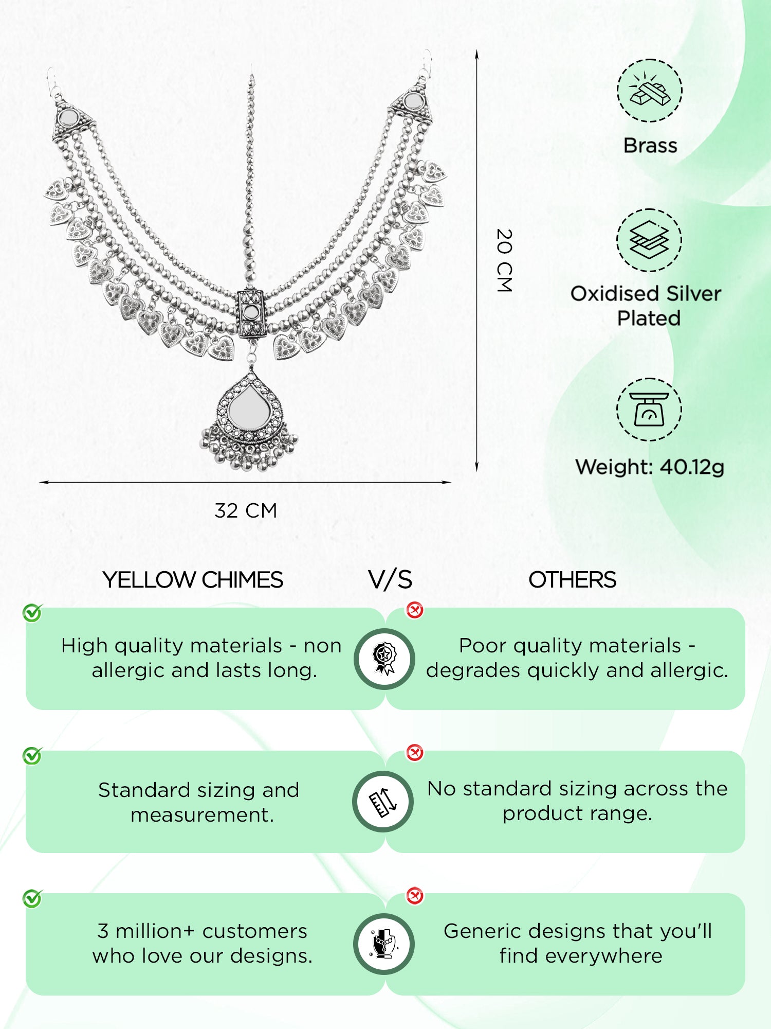 Yellow Chimes silver matha patti - festive celebration accessory