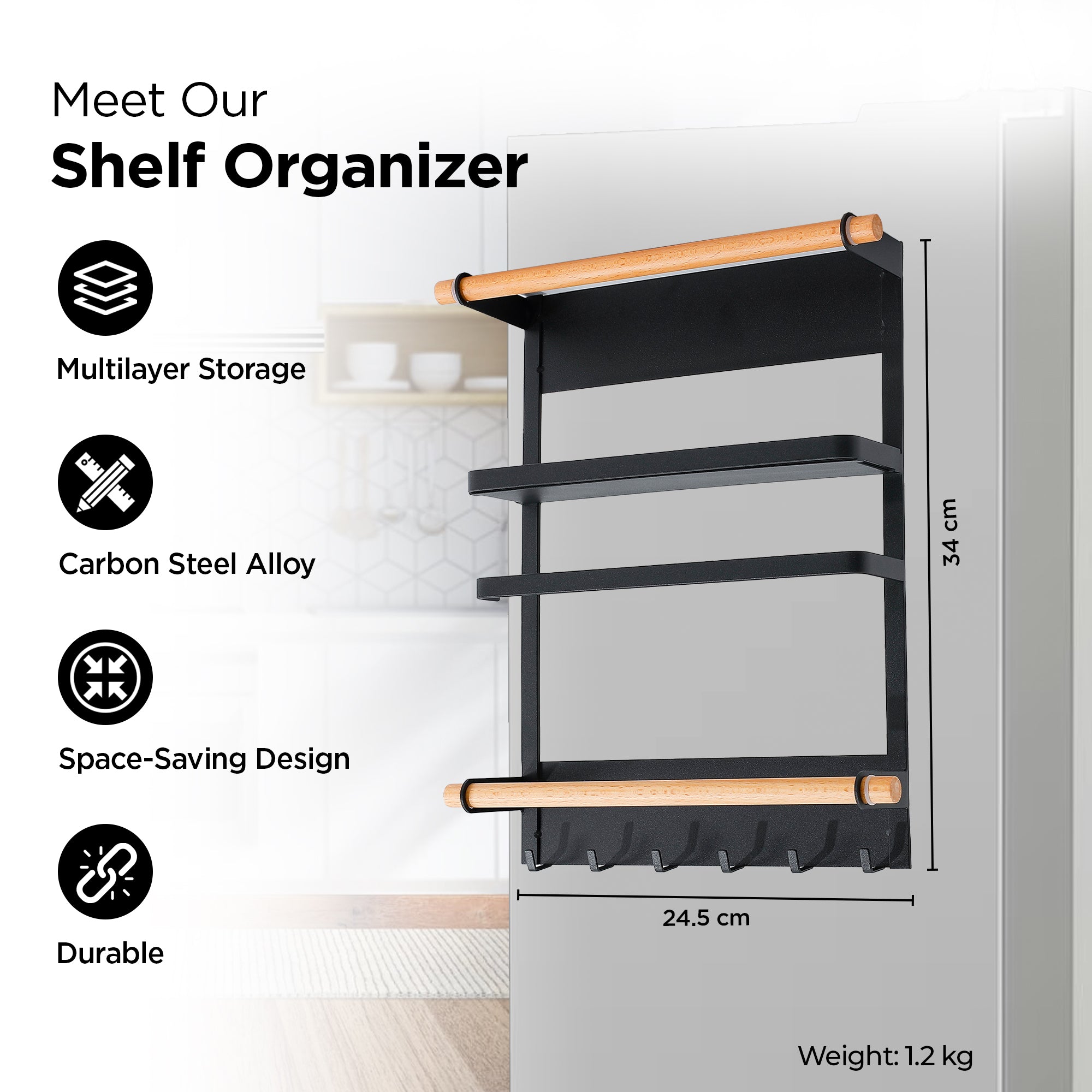 UMAI black storage rack - essential for tidy kitchen spaces