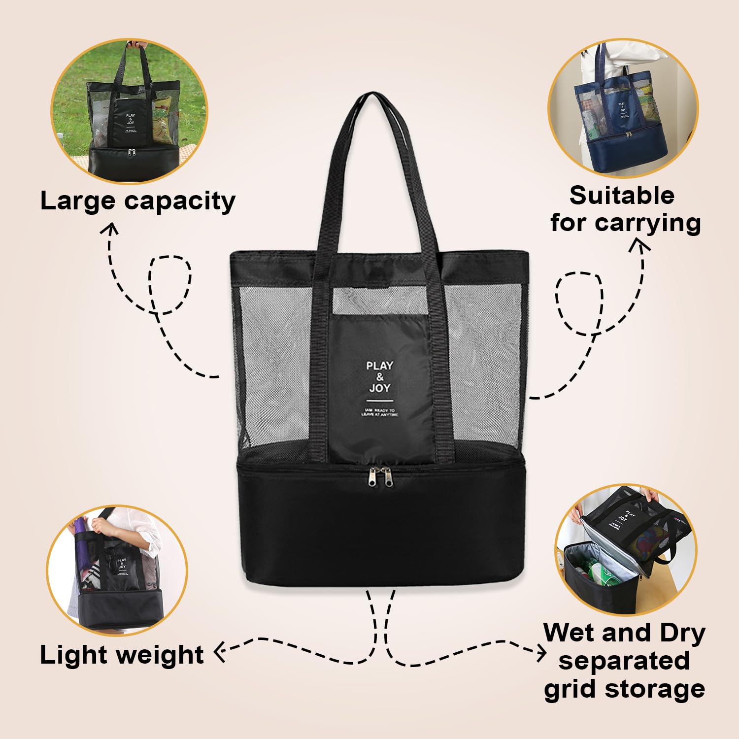Kuber Industries Mesh Tote Bag - beach essentials storage