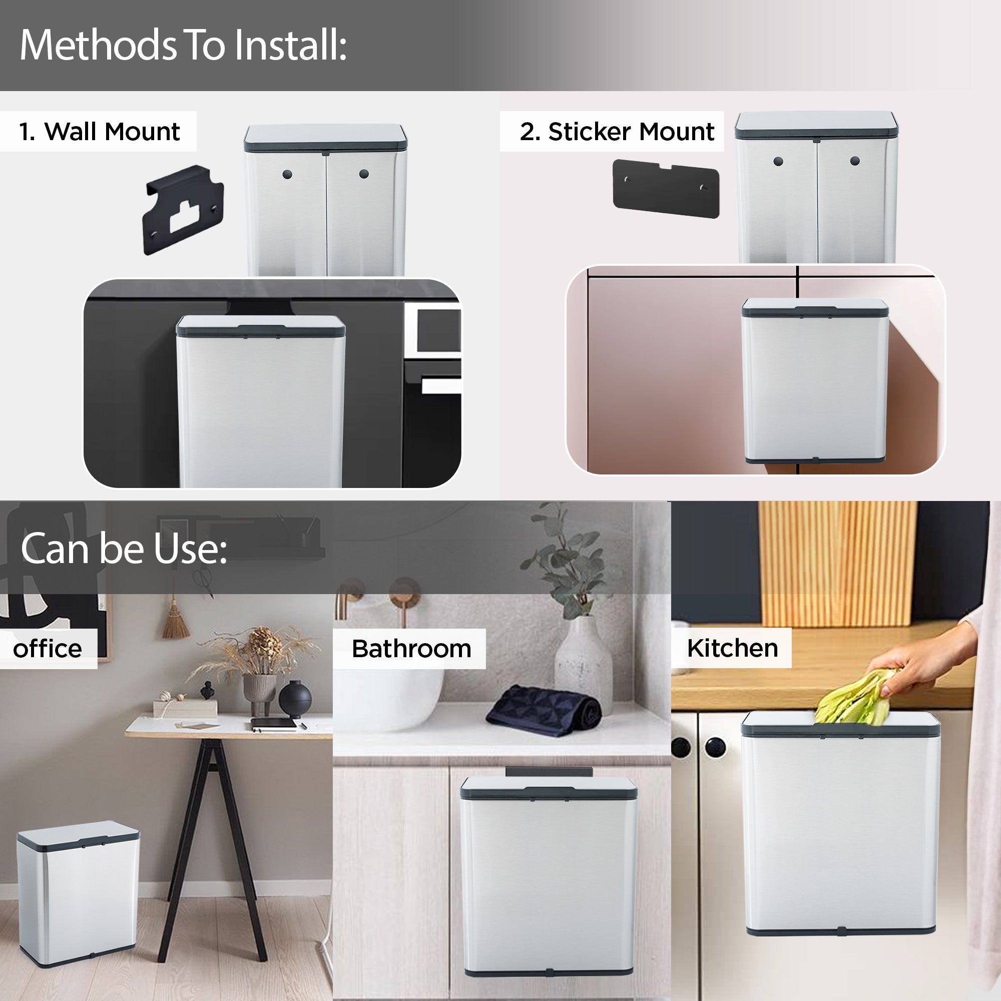 UMAI 6L Hanging Steel Dustbin - office organization