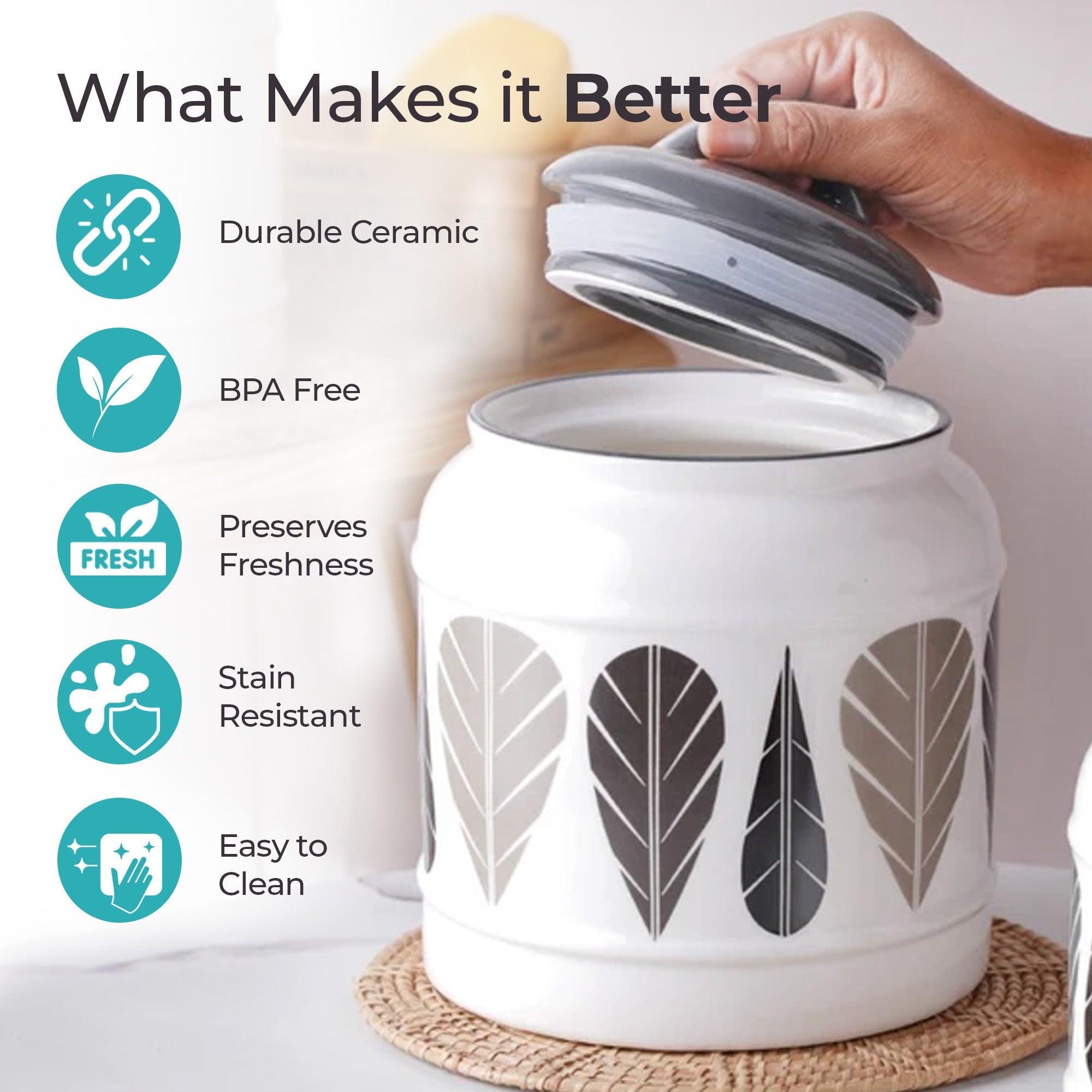 The Better Home ceramic jar with lid - secure air-tight storage