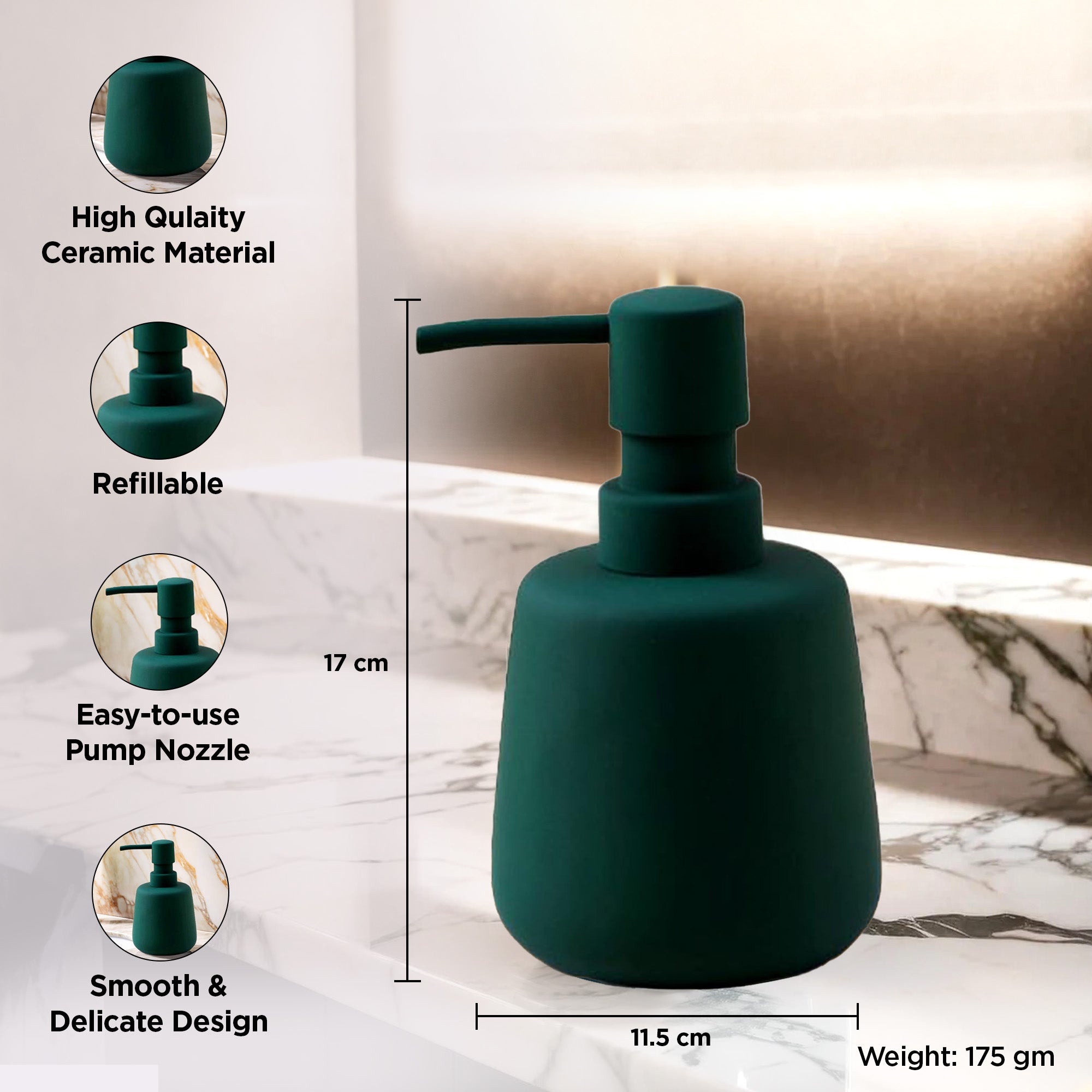 UMAI Ceramic Soap Dispenser - Elegant Green Design