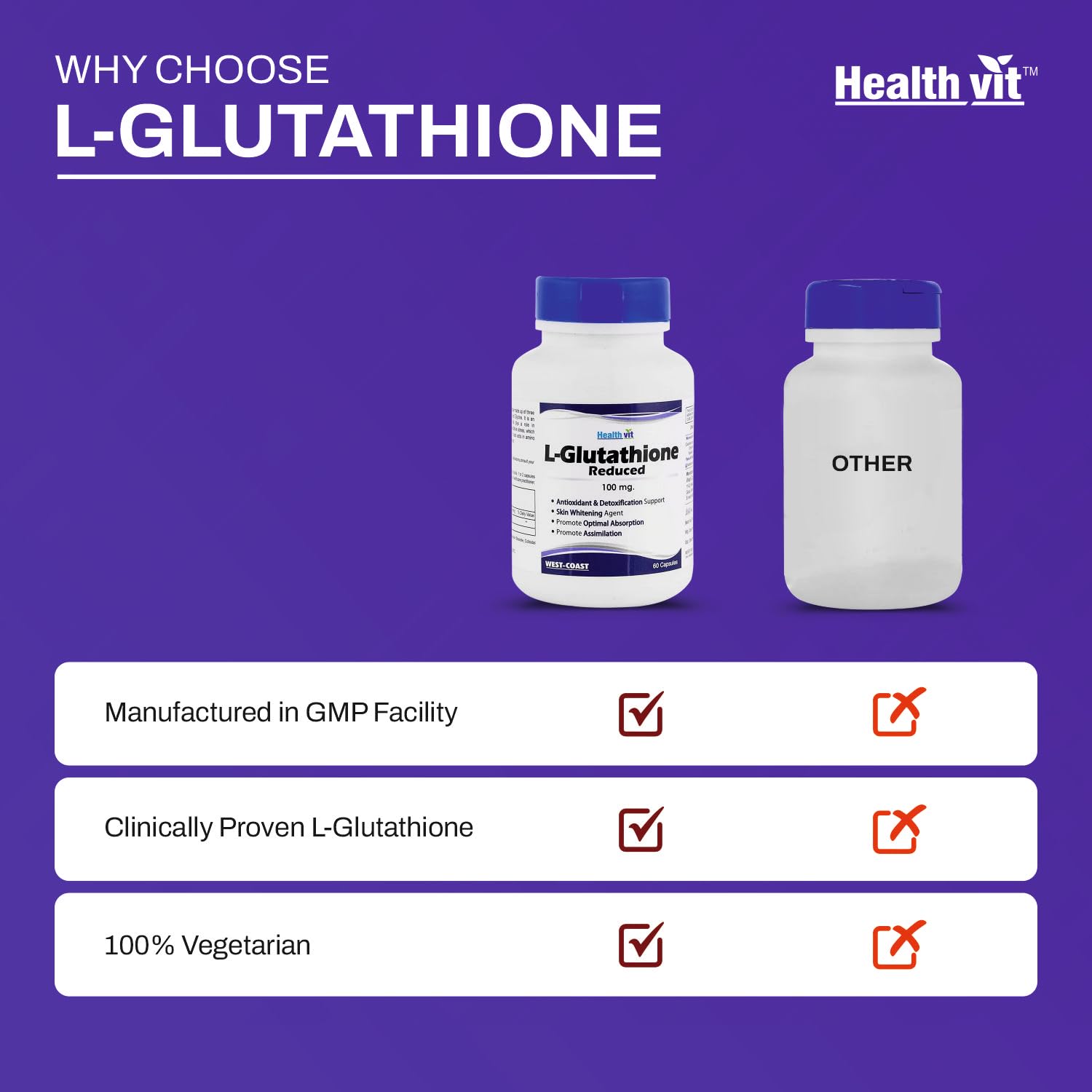 Healthvit L-Glutathione 100 mg 60 Capsules GlobalBees Shop Healthvit L-Glutathione 100 mg 60 Capsules GlobalBees Shop