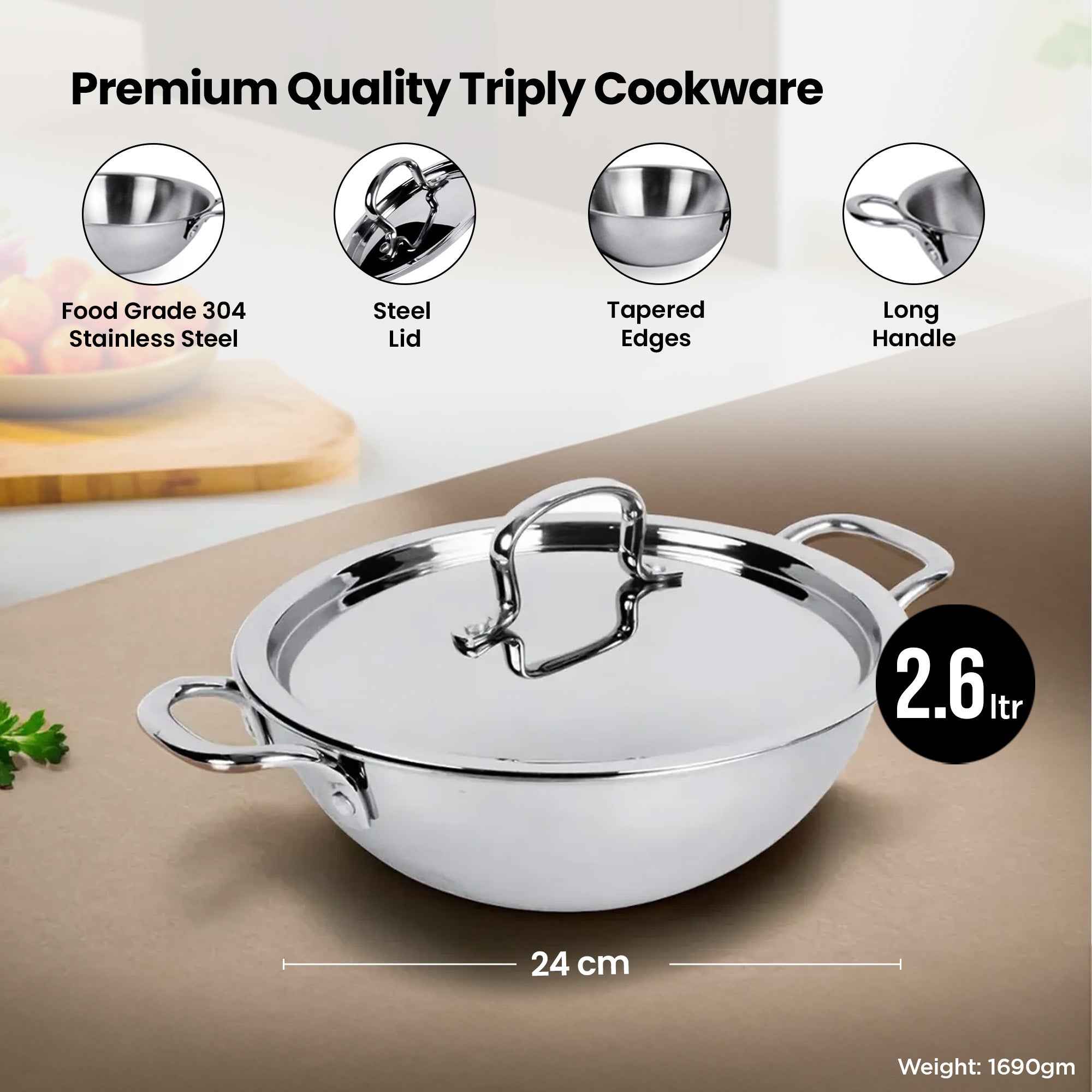 The Better Home Triply Stainless Steel Kadai - All-purpose kitchen tool