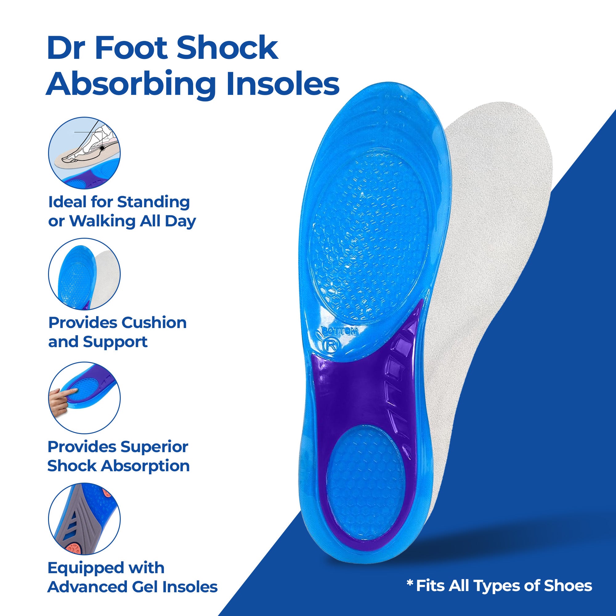 Dr Foot breathable gel insoles - suitable for casual shoes