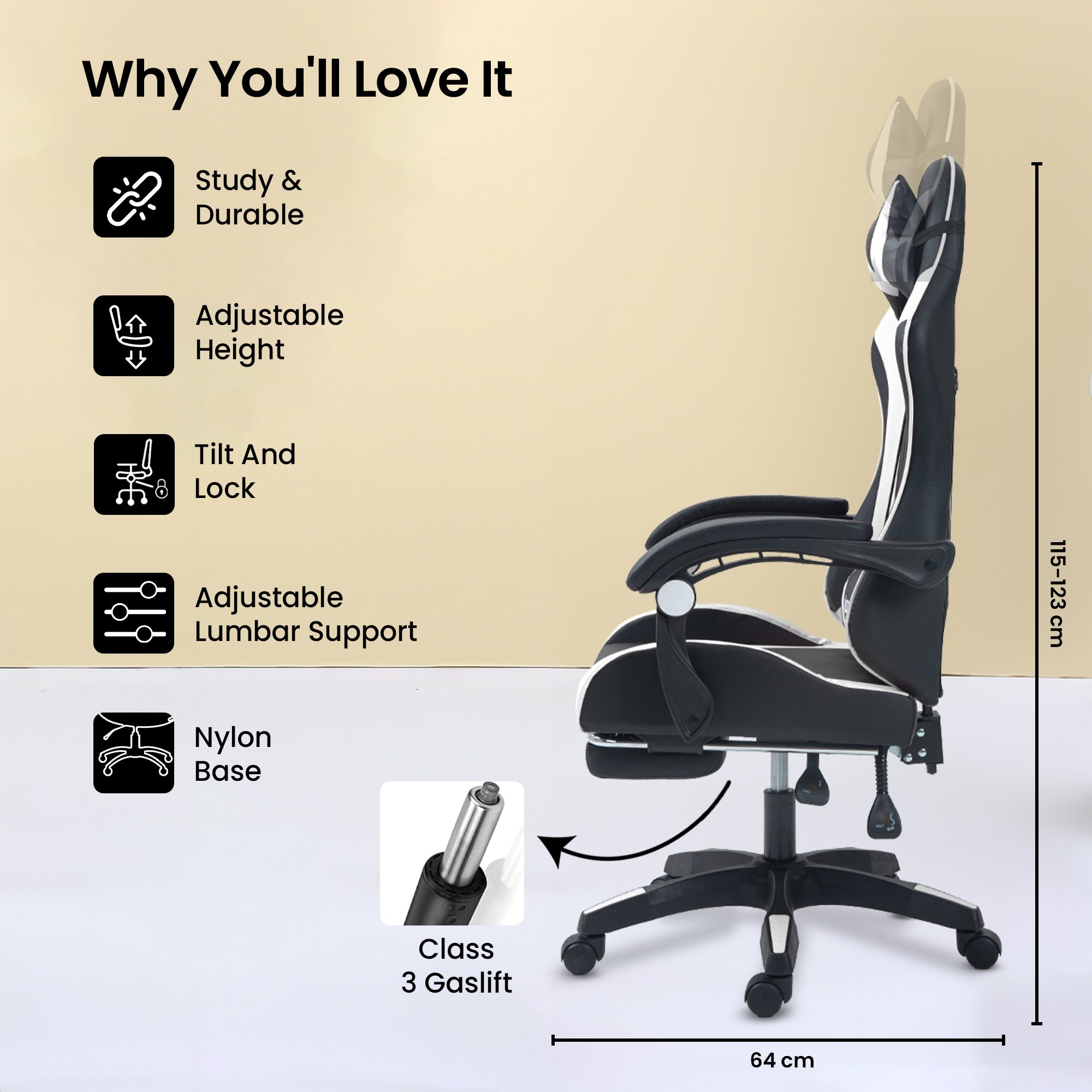 SAVYA HOME Snipe Gaming Chair - Black and white design