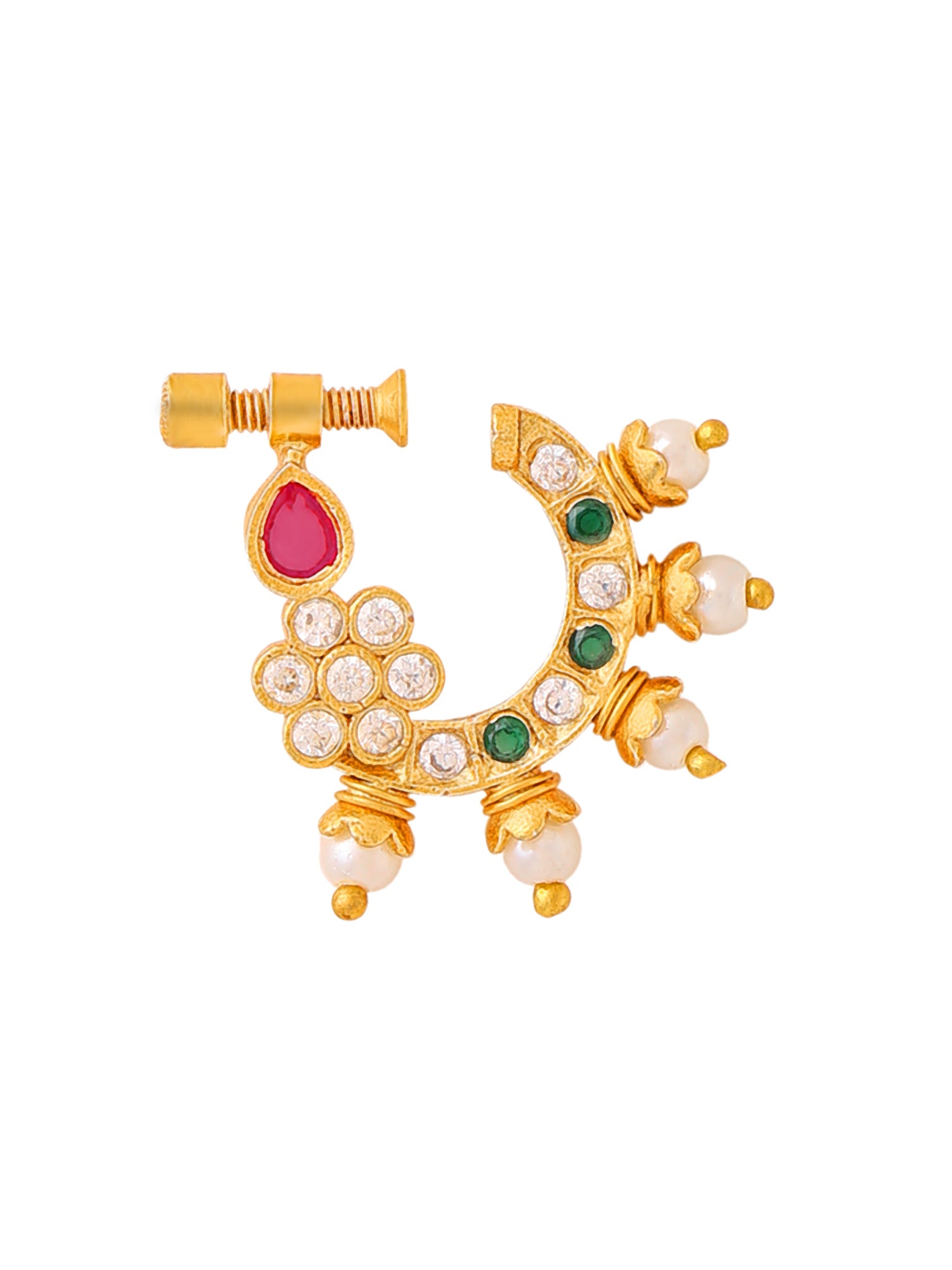 Buy Traditional Golden AD Nose Pin - Non-Piercing Design – GlobalBees Shop