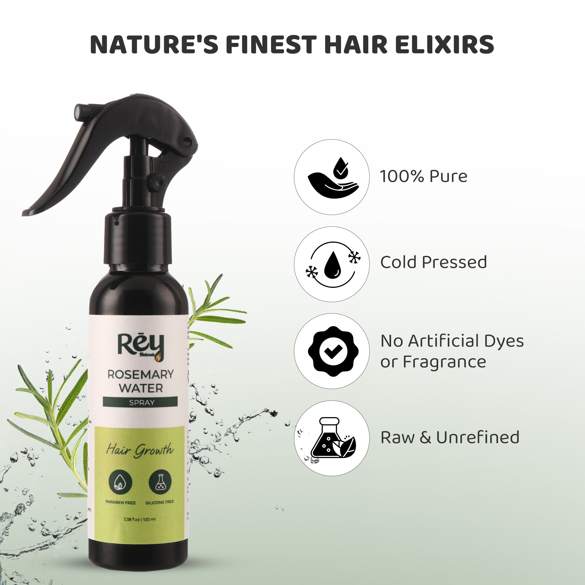 Rey Naturals rosemary water - non-oily hair spray for women