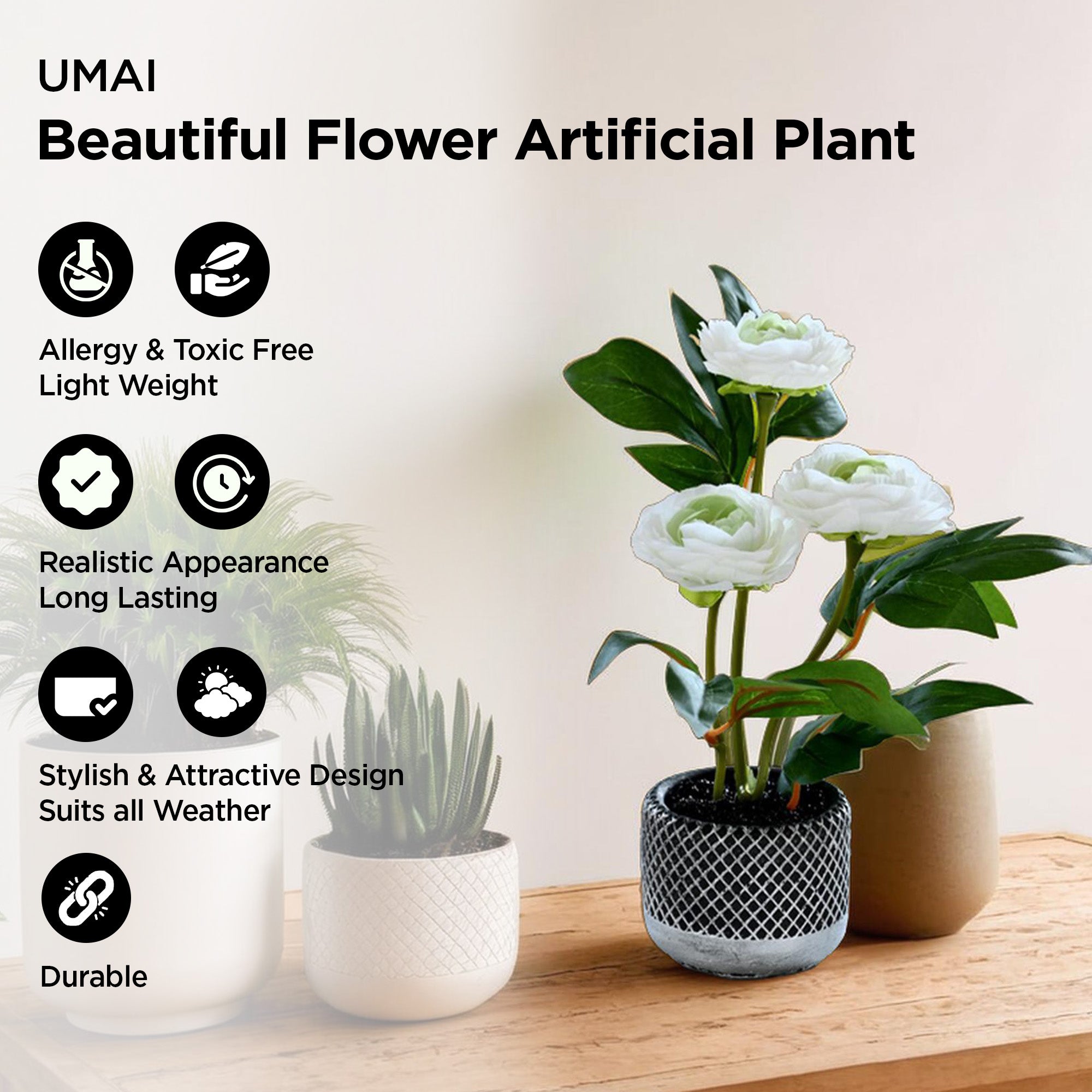 UMAI White Bloom Artificial Plant - Festive Decoration