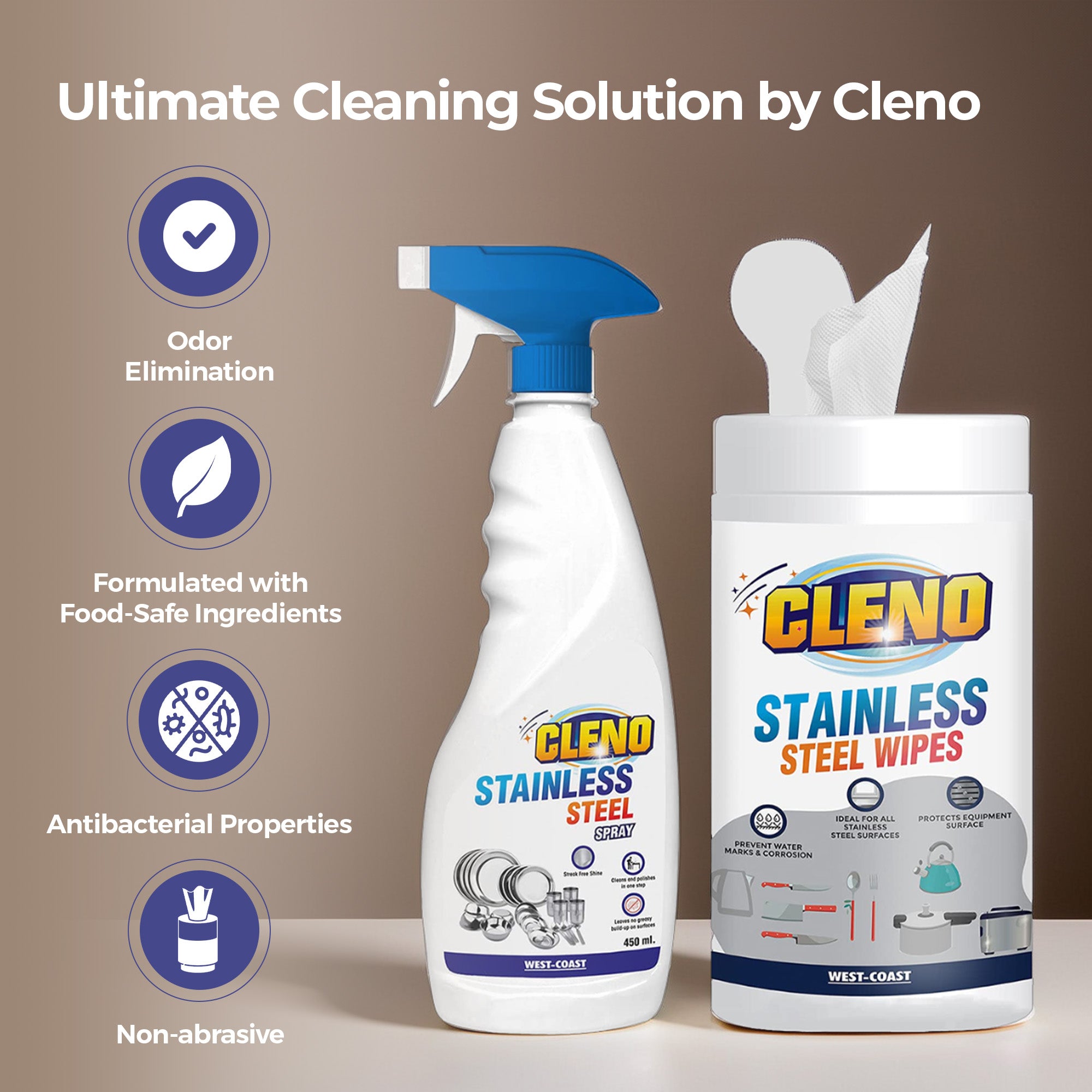 Cleno stainless steel wet wipes - travel-friendly cleaning solution