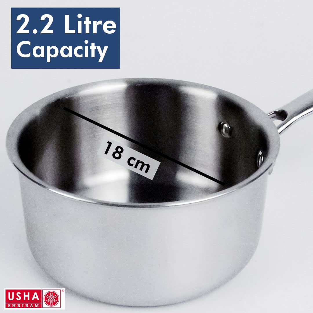 Usha Triply Stainless Steel Saucepan - Easy Cleaning with Soap
