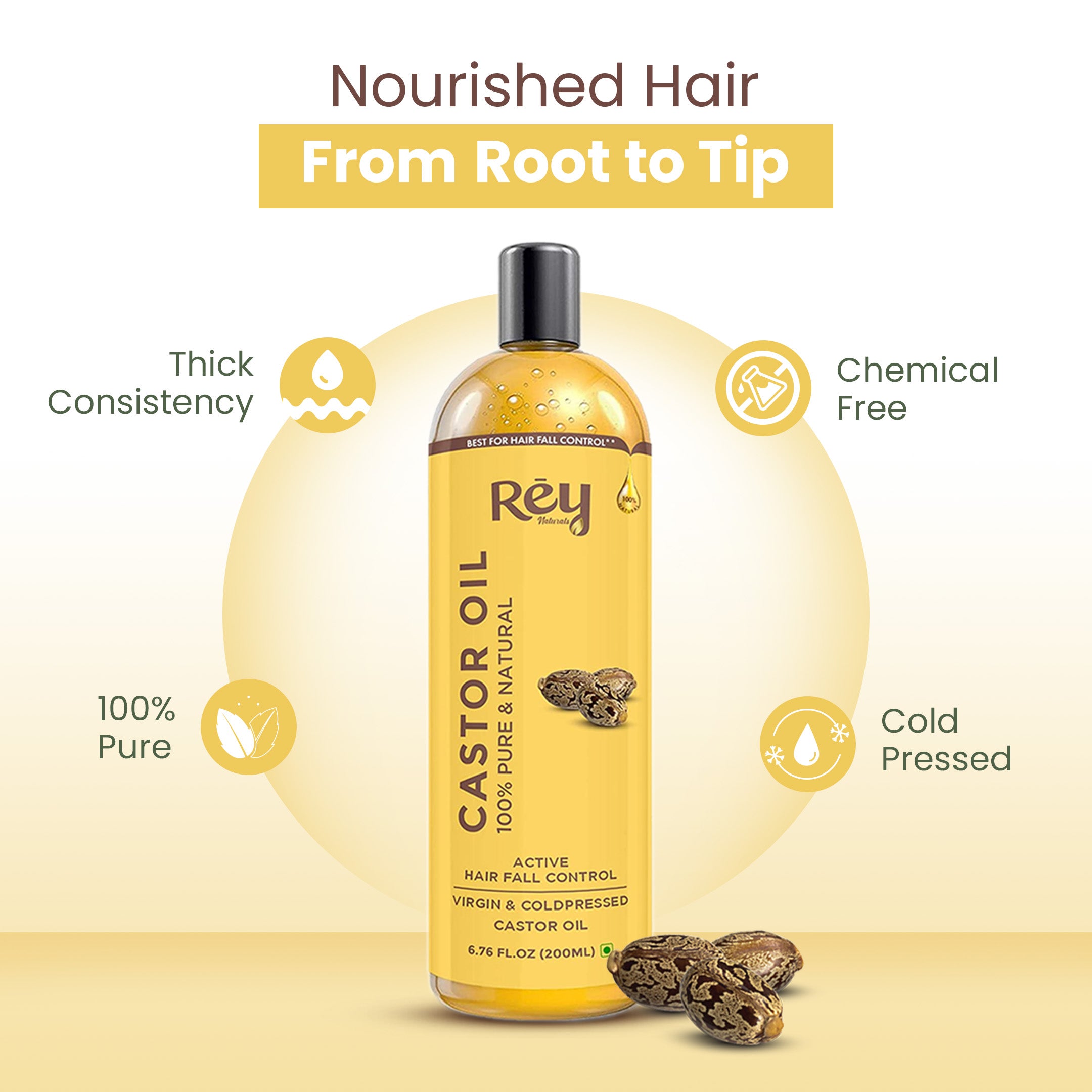 Rey Naturals Castor Oil - Combats dandruff effectively