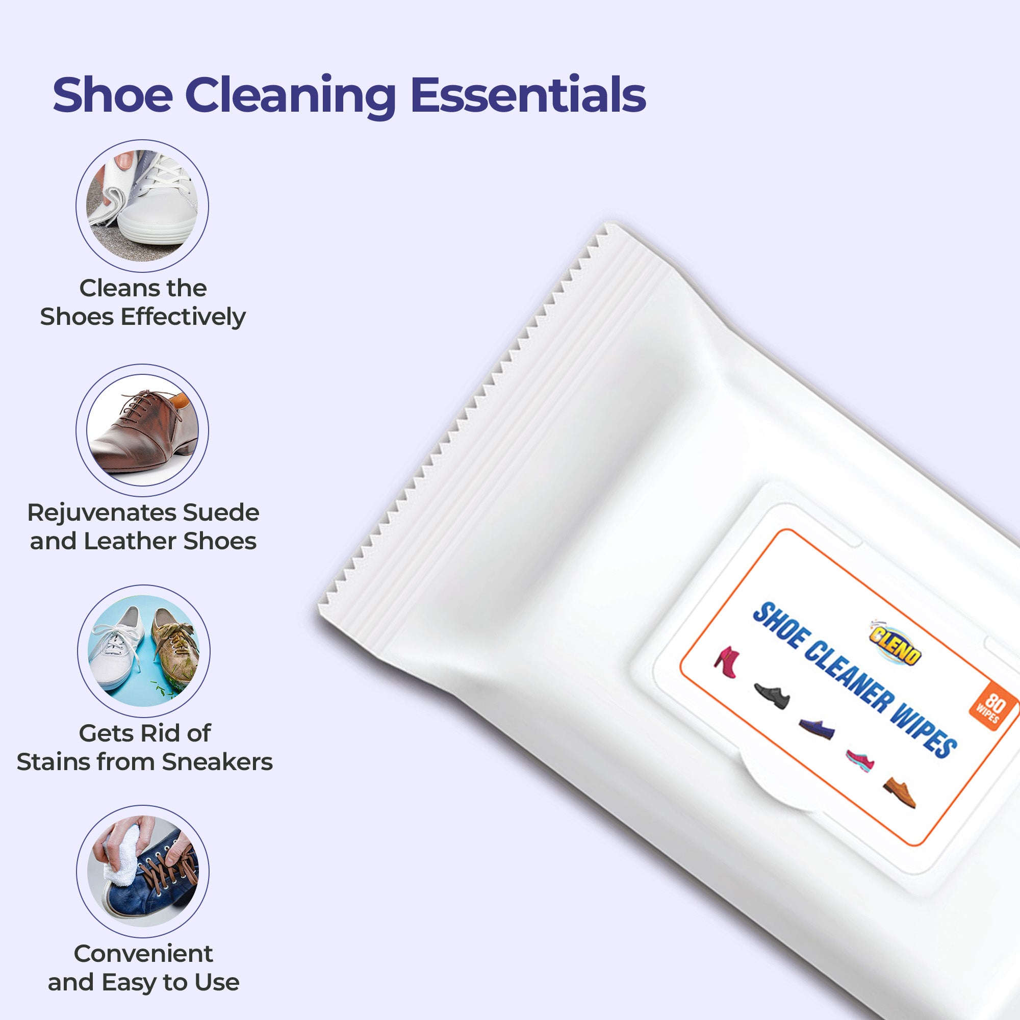 Cleno shoe cleaning wipes - portable cleaning solution for families