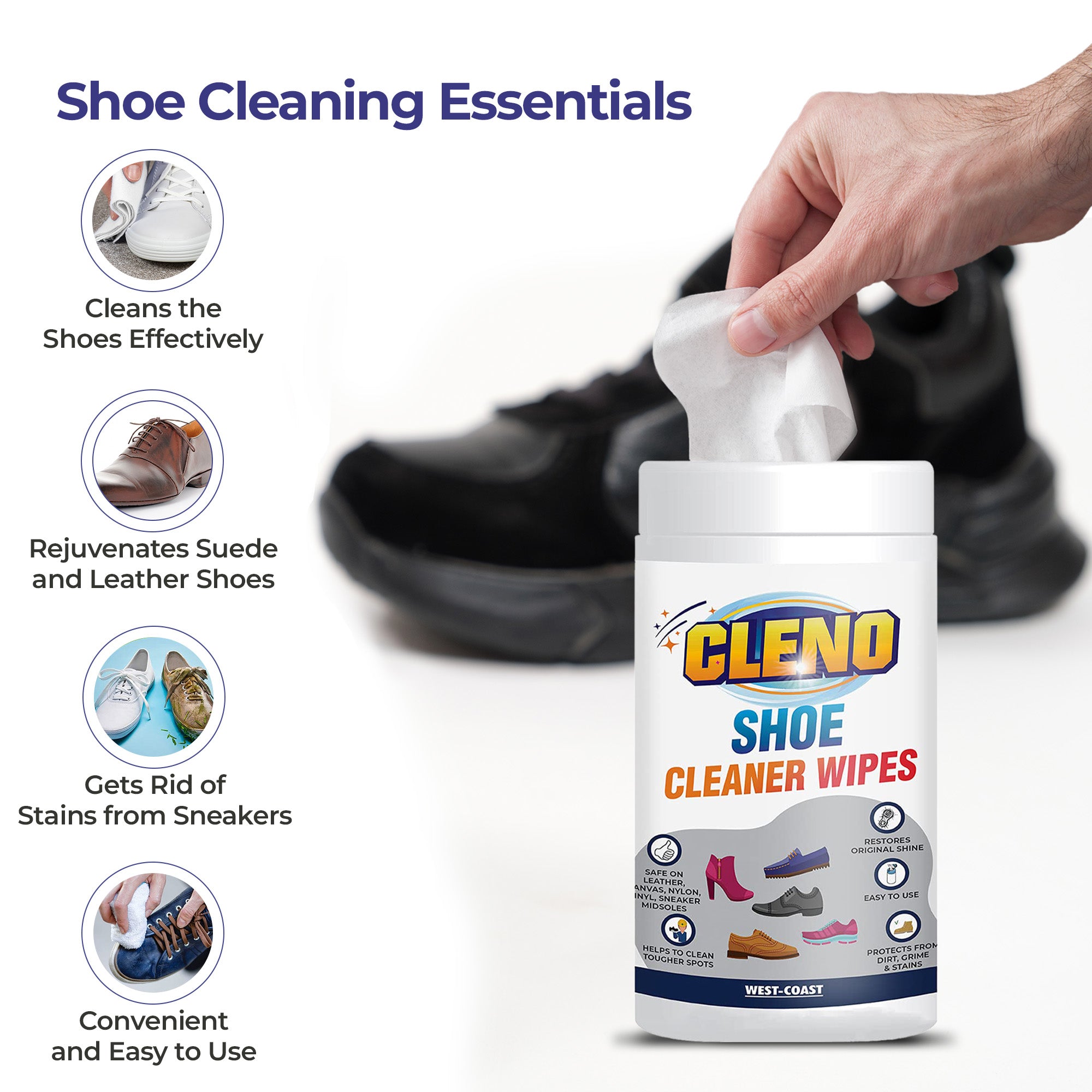 Cleno shoe cleaner wipes - eco-friendly shoe care solution
