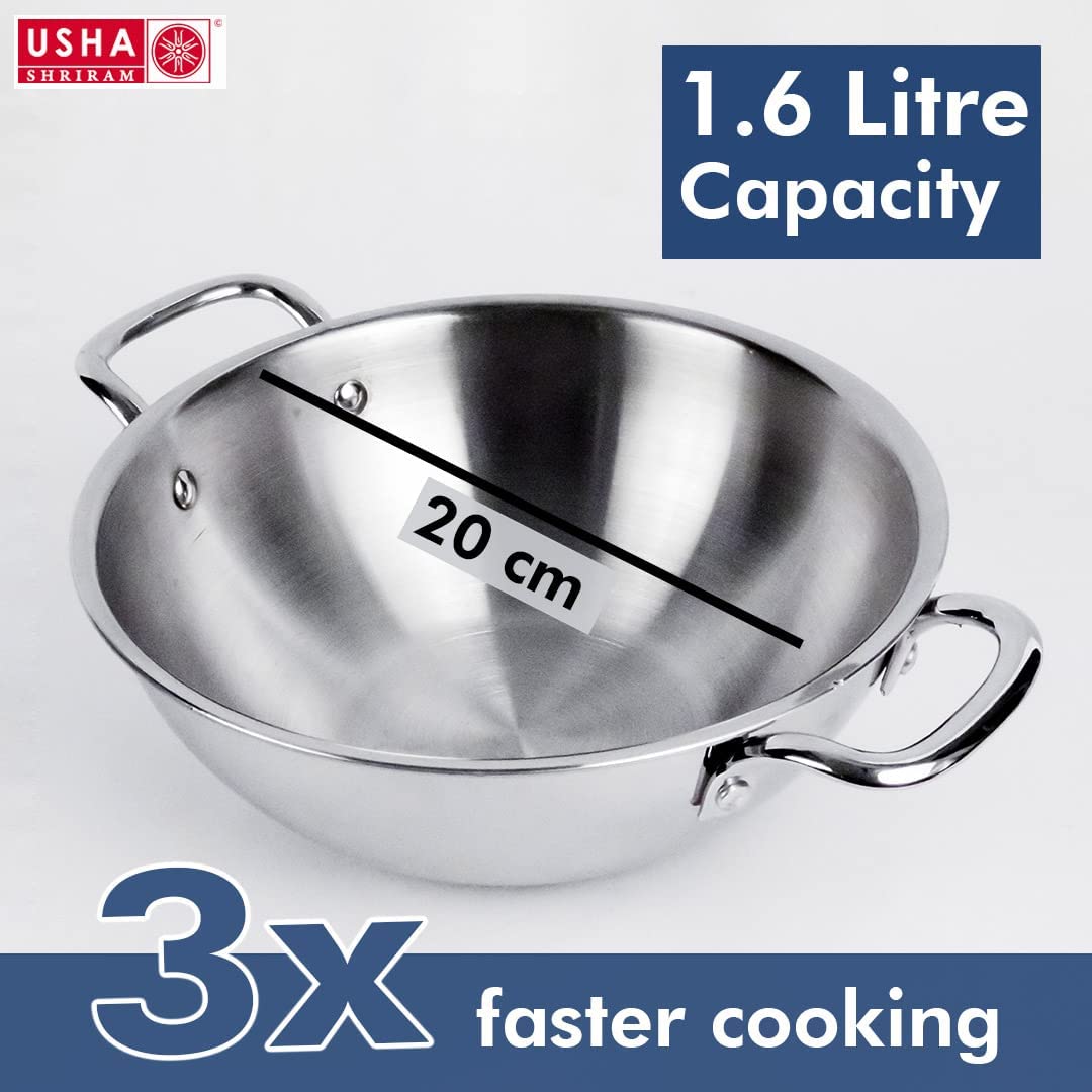 Usha Shriram Triply Stainless Steel Kadhai - Cooking at Home