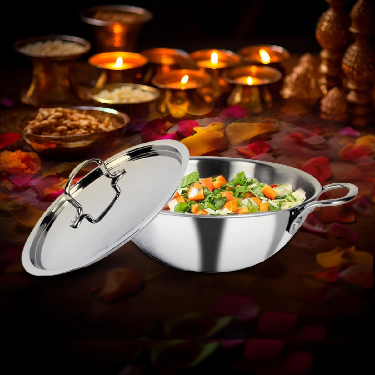 SAVYA HOME triply stainless steel kadai - easy pouring with lid