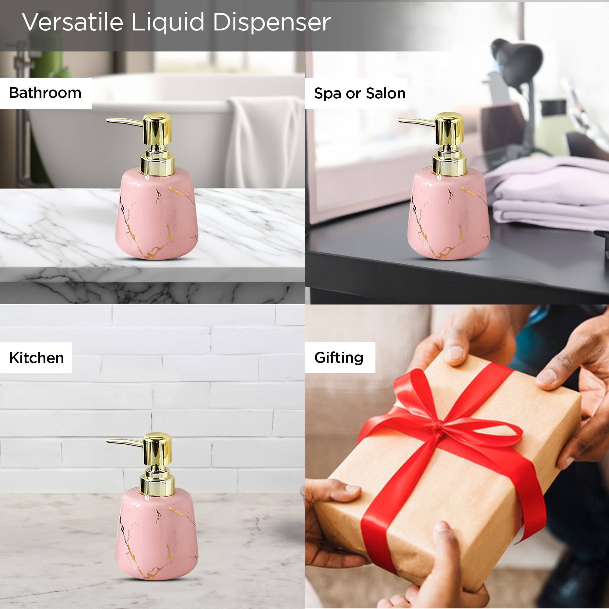 UMAI pink ceramic soap dispenser - refillable handwash bottle