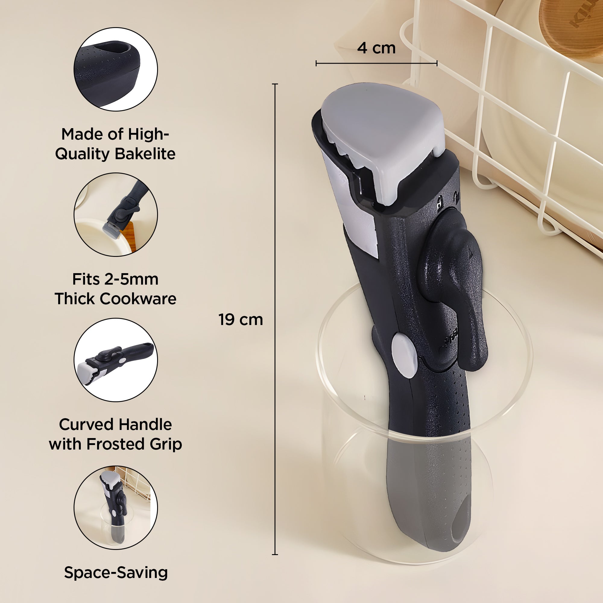 The Better Home Black Cookware Handle - Space-saving design