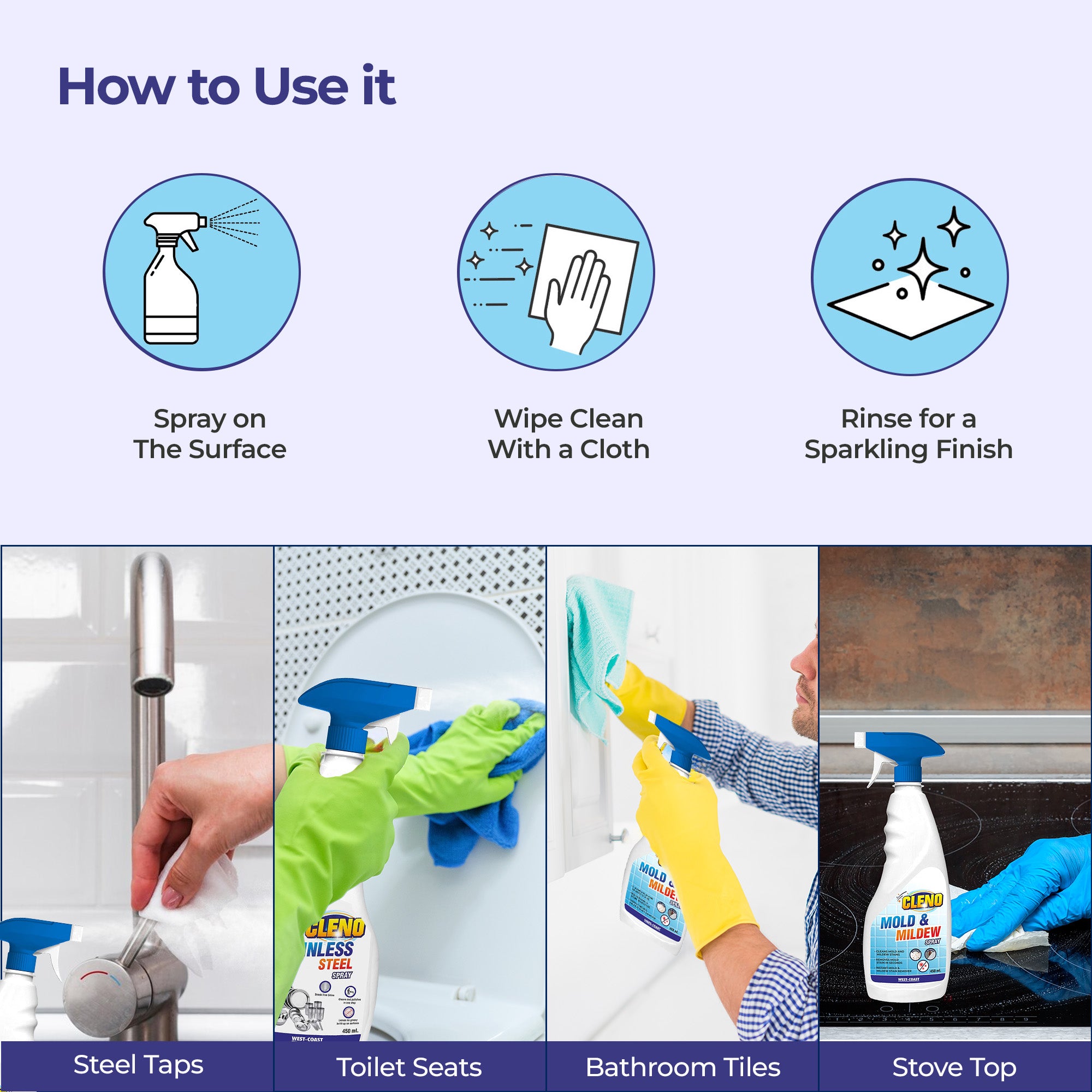 Cleno Mold Mildew Cleaner Spray - Multi-surface cleaner for homes