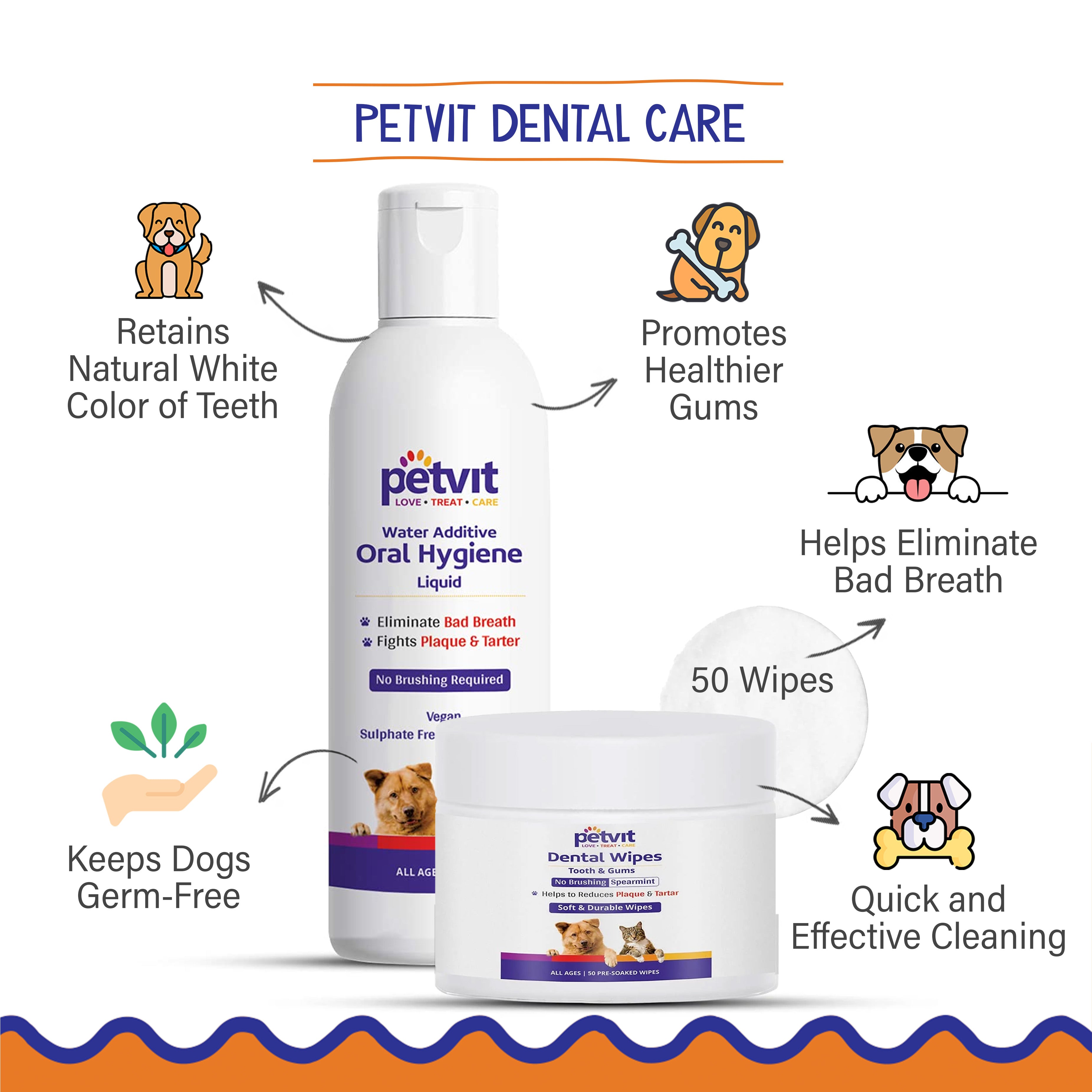 Petvit combo of mouth cleaner and wipes - pet hygiene