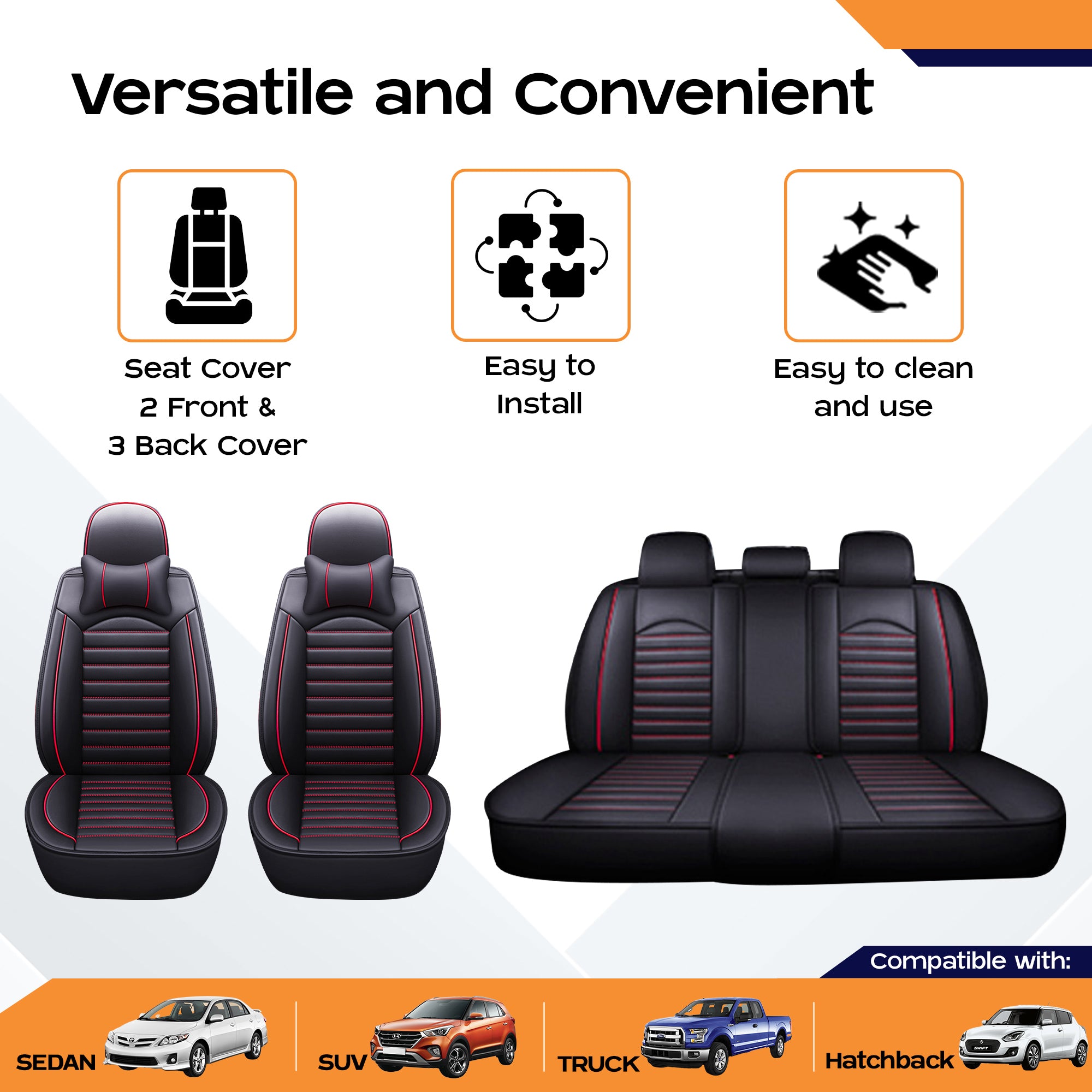 Carbinic black and red seat covers - protective car gear