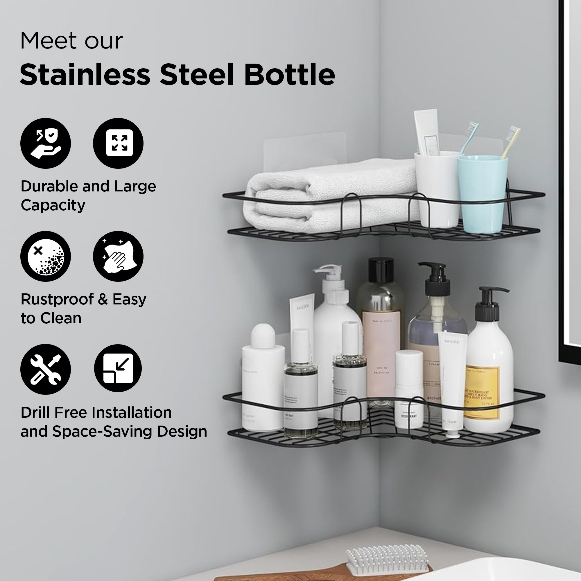 UMAI black corner shelves - elegant home organization
