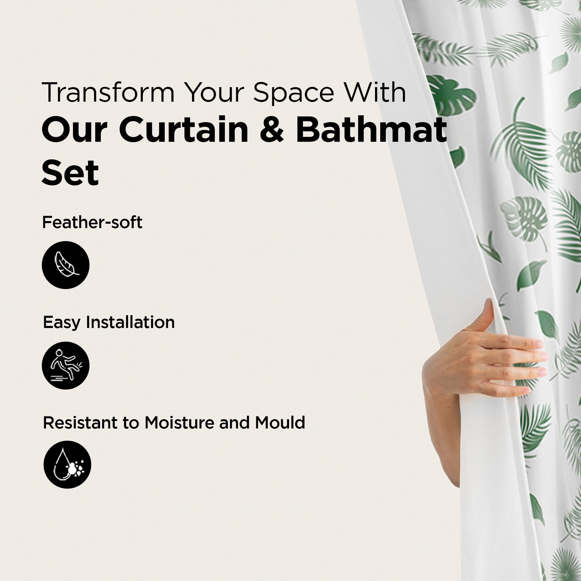UMAI 7 feet shower curtain - easy installation with hooks