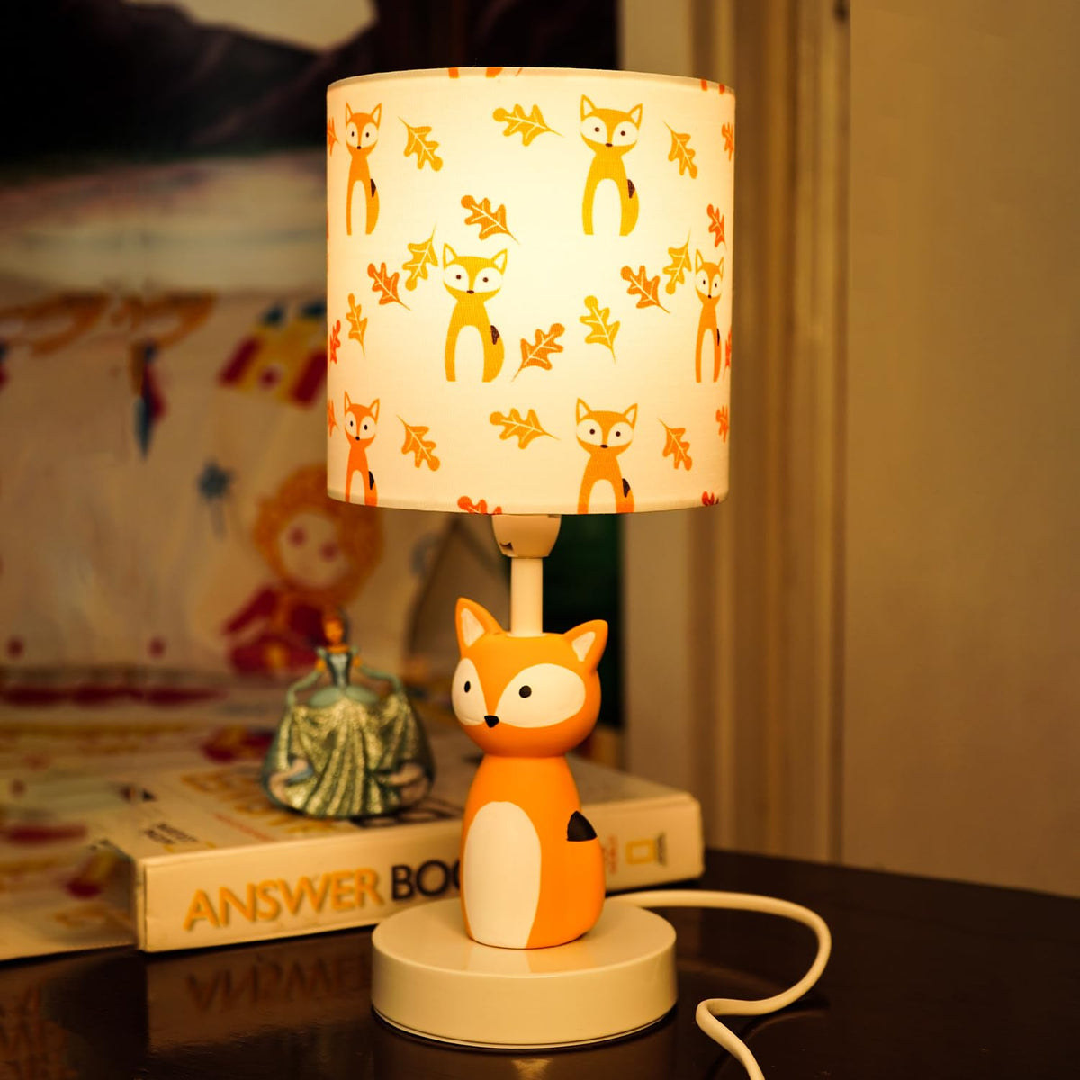Fox Lamp: Kids Bedroom Table Lamp with Floral Design Orange