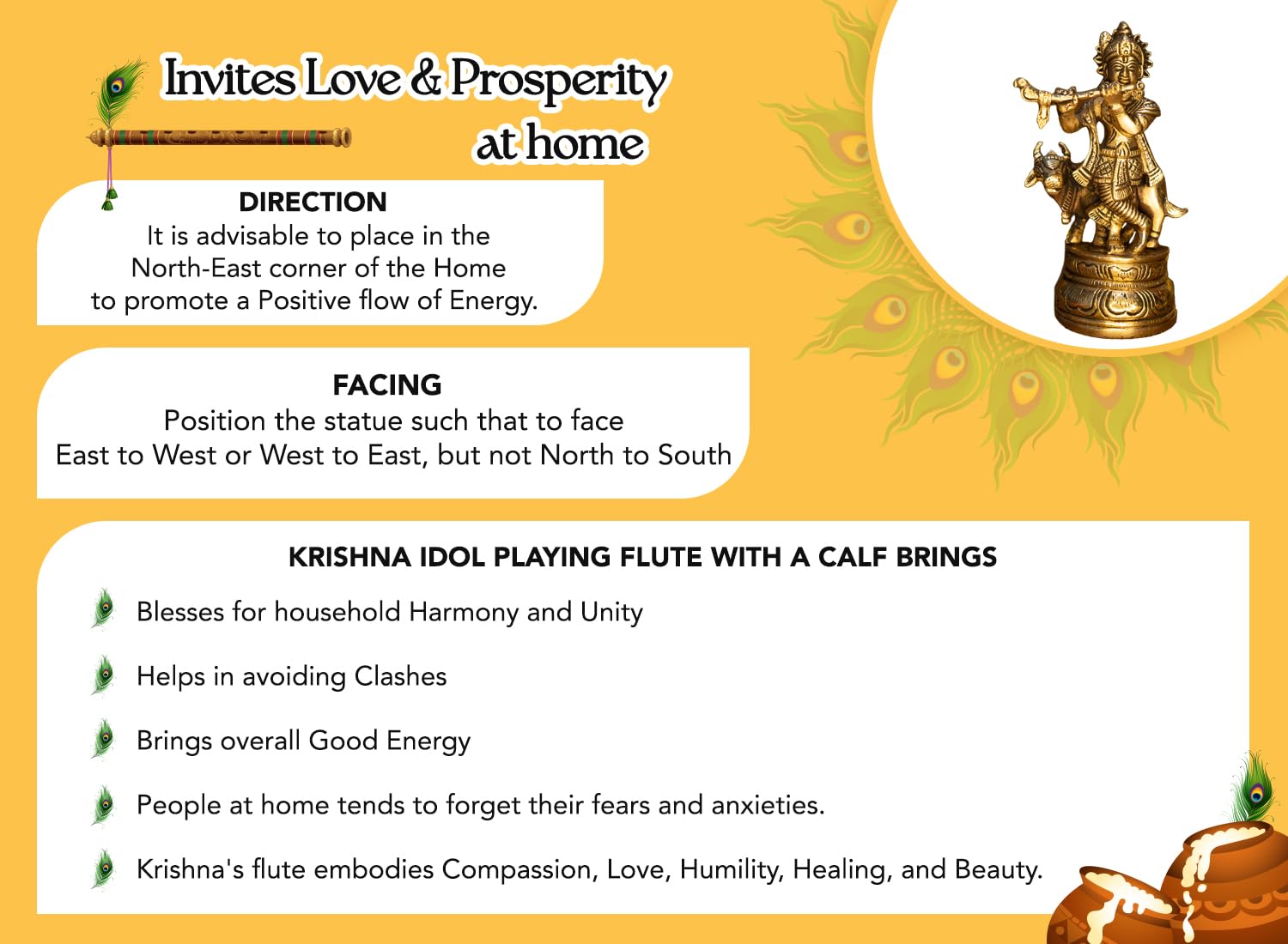 Ekhasa Brass Lord Krishna Idol - Home decor piece