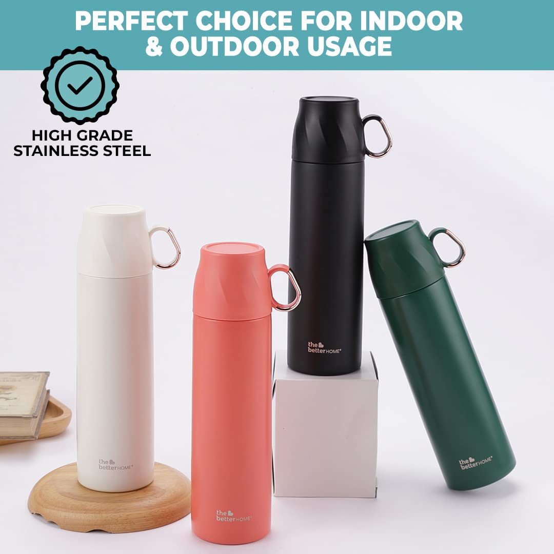 The Better Home Insulated Flask 500ml with Cup, Thermos Flask, Coffee Flask Tea Flask for Home Office Use, Leak Proof Rust Proof Small Flask,