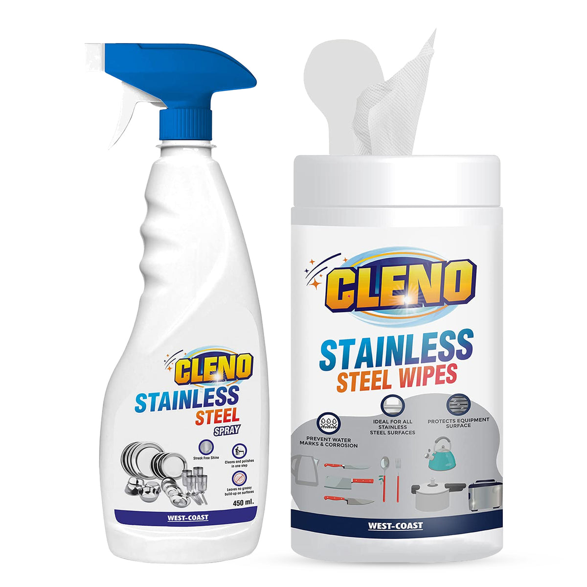 Cleno stainless steel wet wipes - odor-neutralizing formula for quick clean
