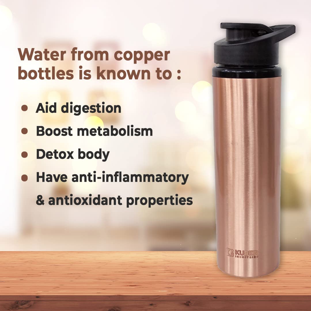 Kuber Industries Copper Sipper Bottle Plain (750 ml) Set of