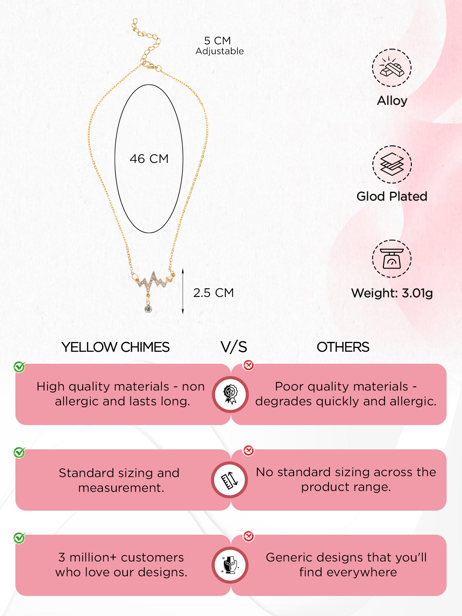 Yellow Chimes Heartbeat Love Necklace - Stylish Everyday Wear