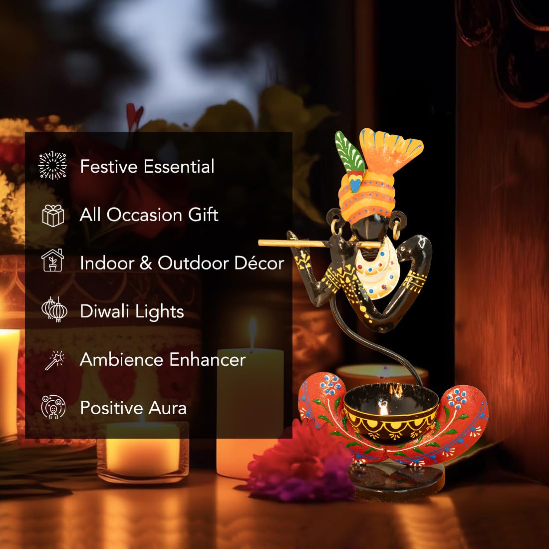 Ekhasa Krishna candle holder - Diwali decoration idea