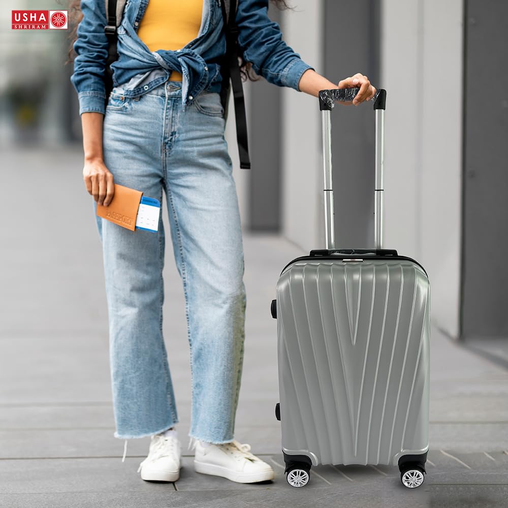 USHA SHRIRAM ABS (Cabin Bag) 20Inch Black Luggage Bag (55cm)|Trolley Suitcase For Travel Travel Luggage for Men Women |360 Degree Wheel Travel