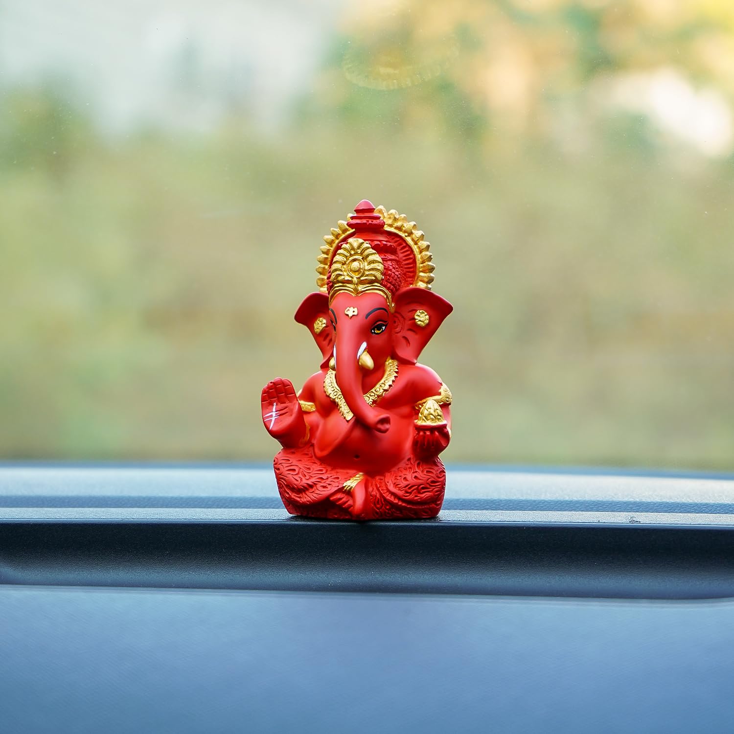 Ekhasa Ganesh Idol - Traditional Red Car Accessory