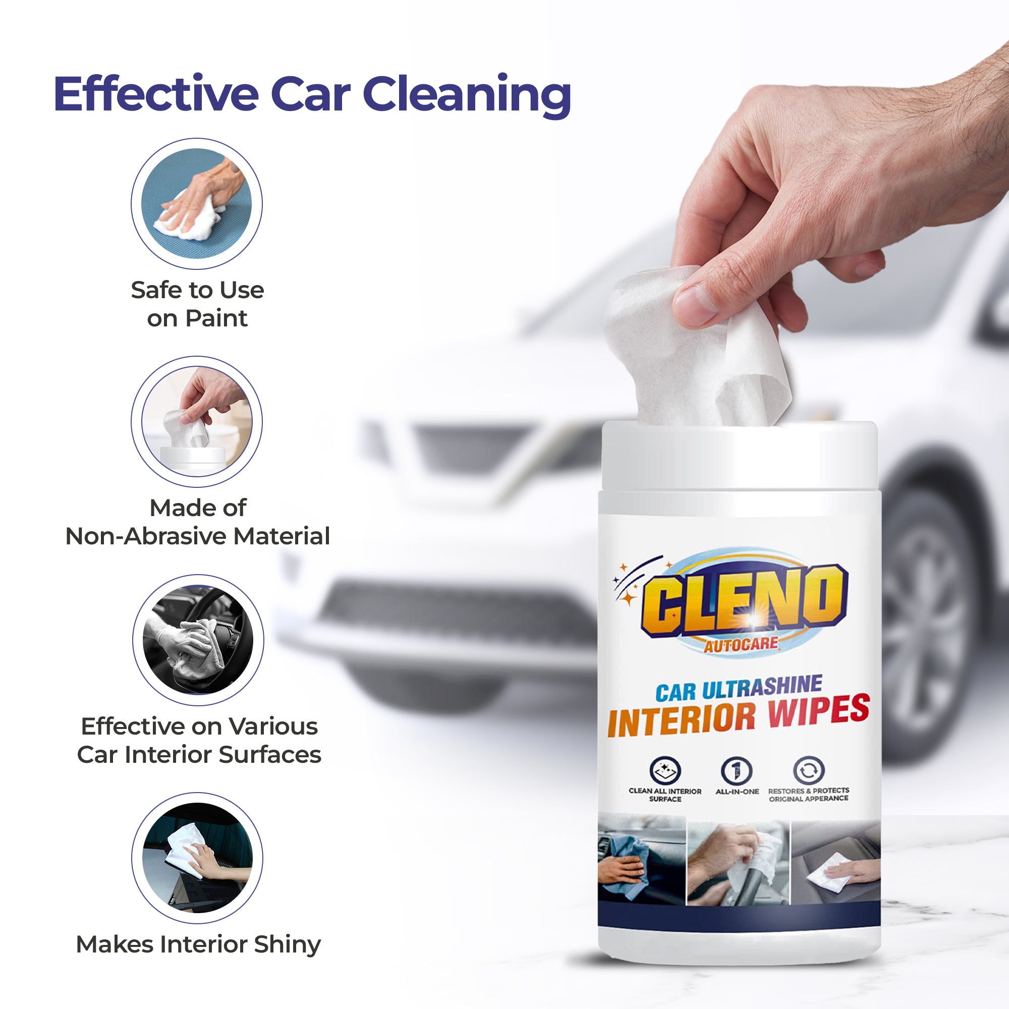 Cleno Car Ultrashine Interior Wipes - essential for motorbike care