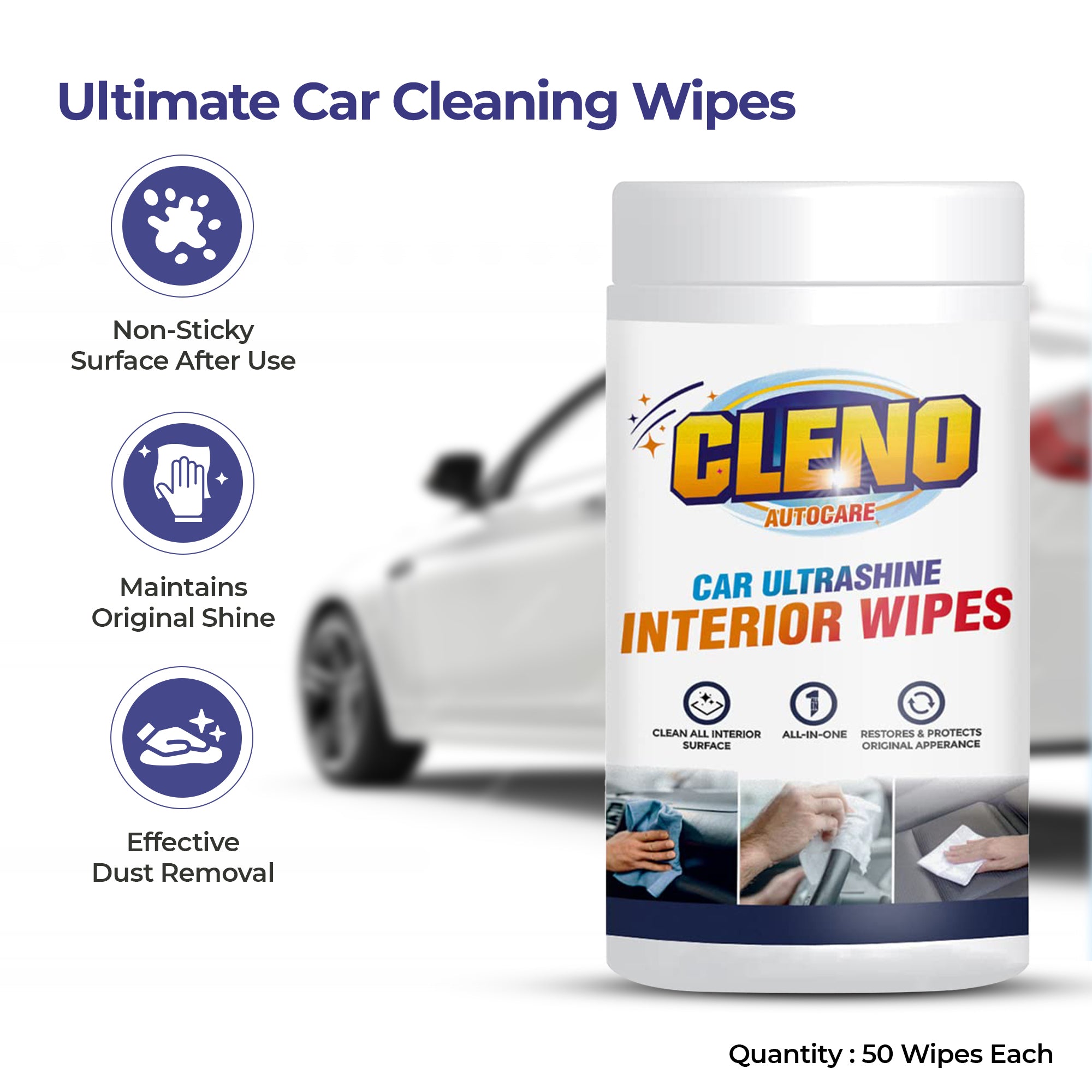 Cleno Car Ultrashine Interior Wipes - multi-purpose vehicle wipes