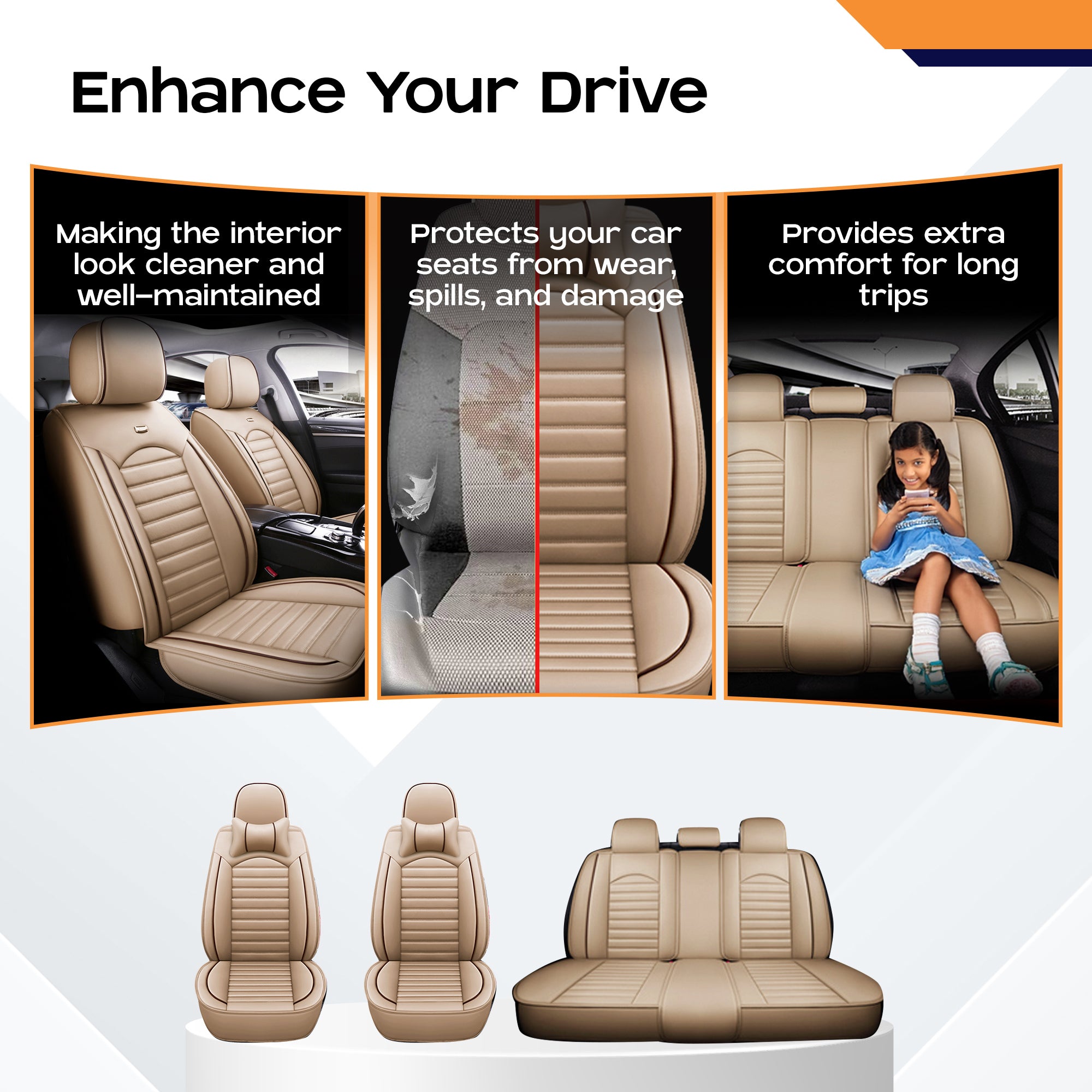 Carbinic Beige Seat Covers - Elegant protection for cars