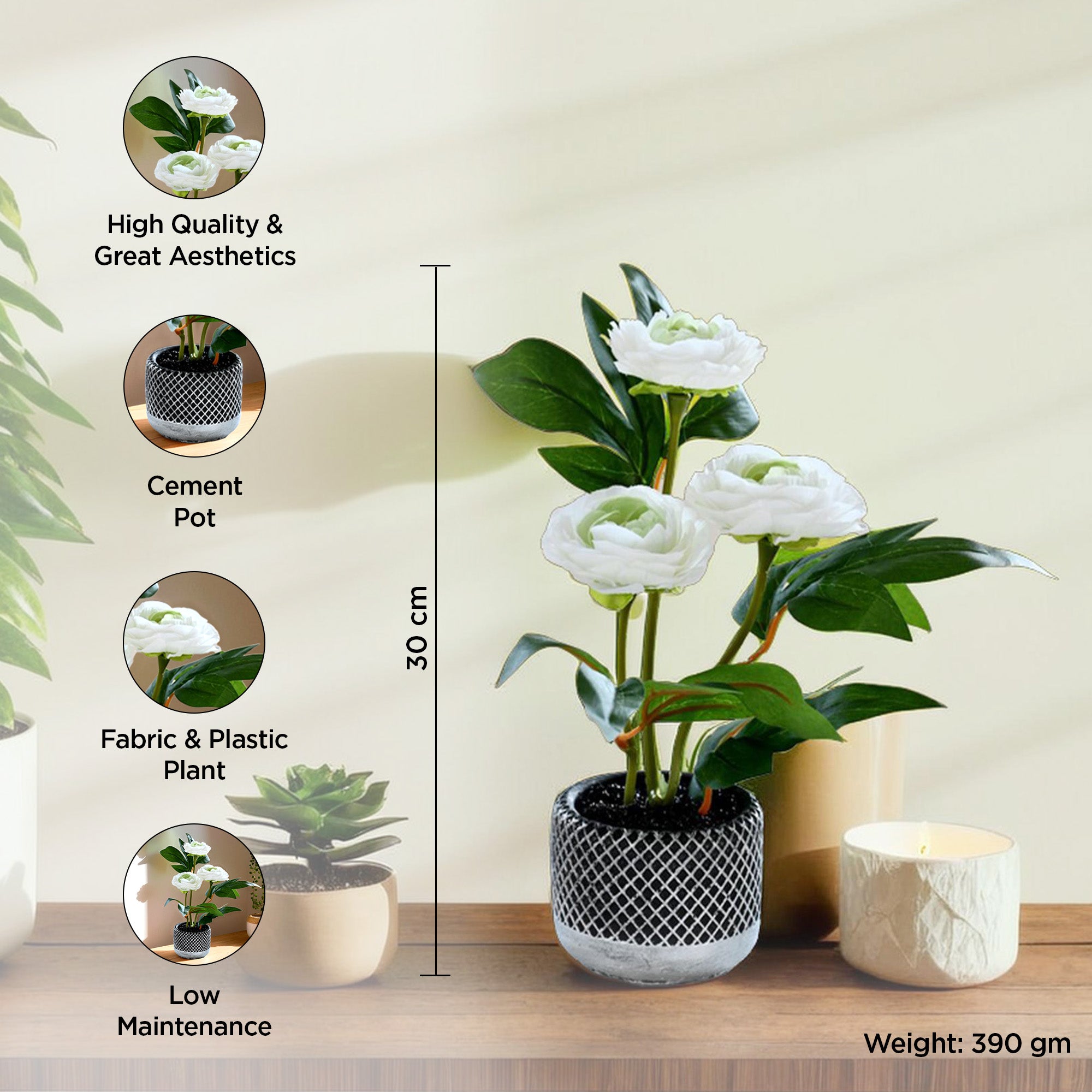 UMAI White Bloom Artificial Plant - Gift for Friends